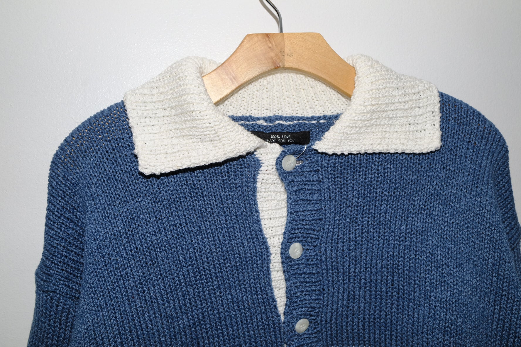 hand knitting rugby shirt in ocean blue