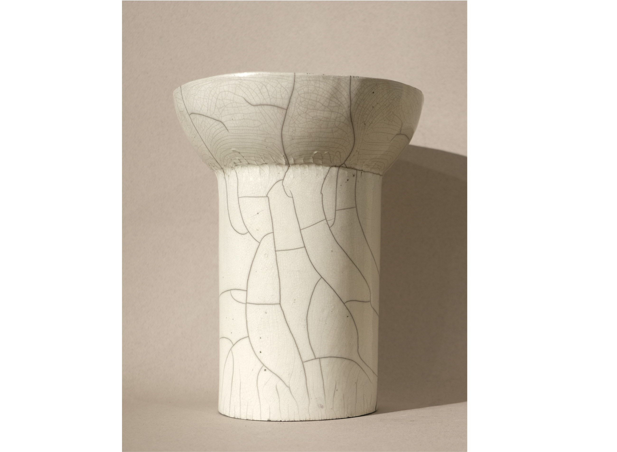 raku fired tall bowl w/ black ink kintsugi