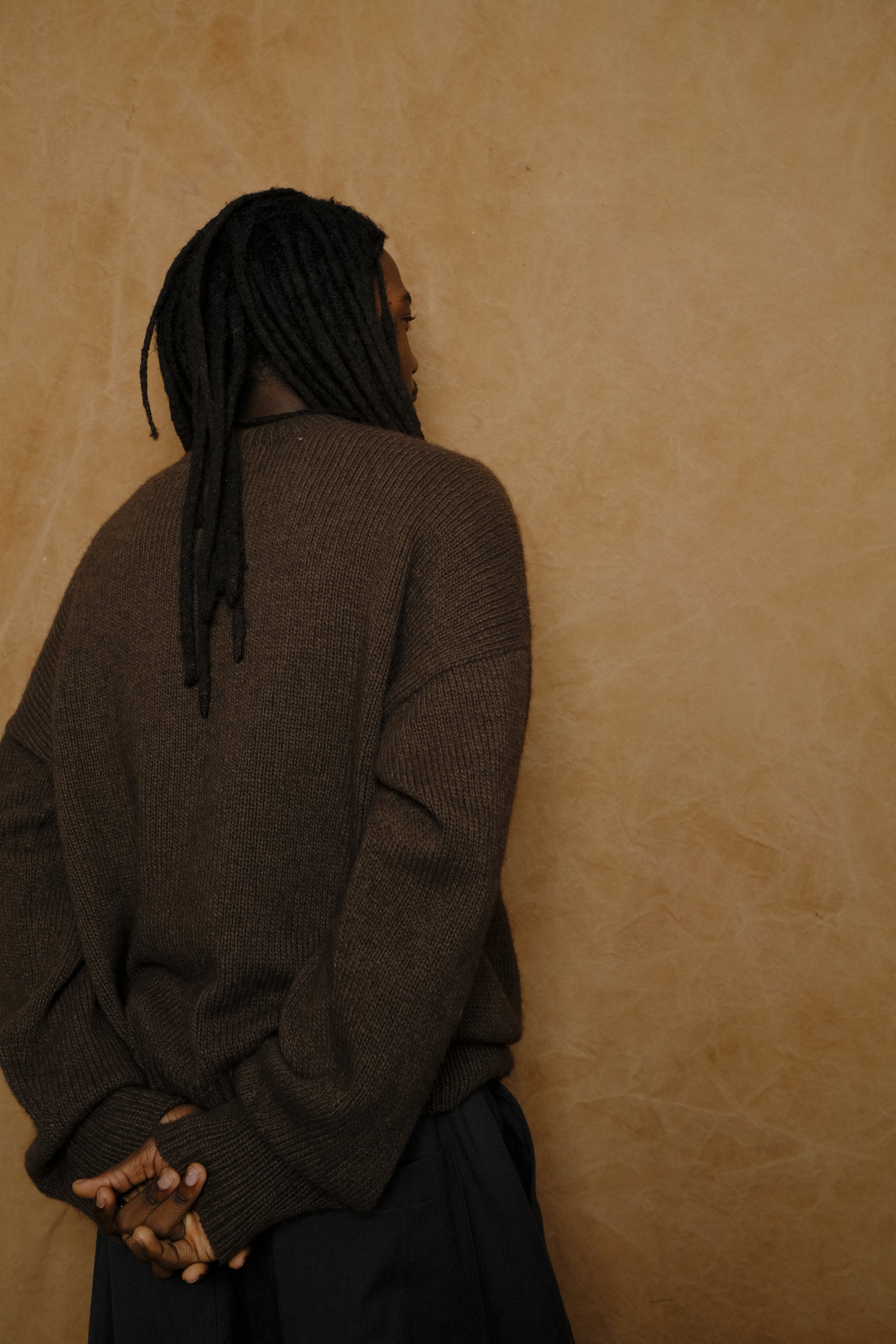 virgin wool & yak hand-knitted sweater in brown