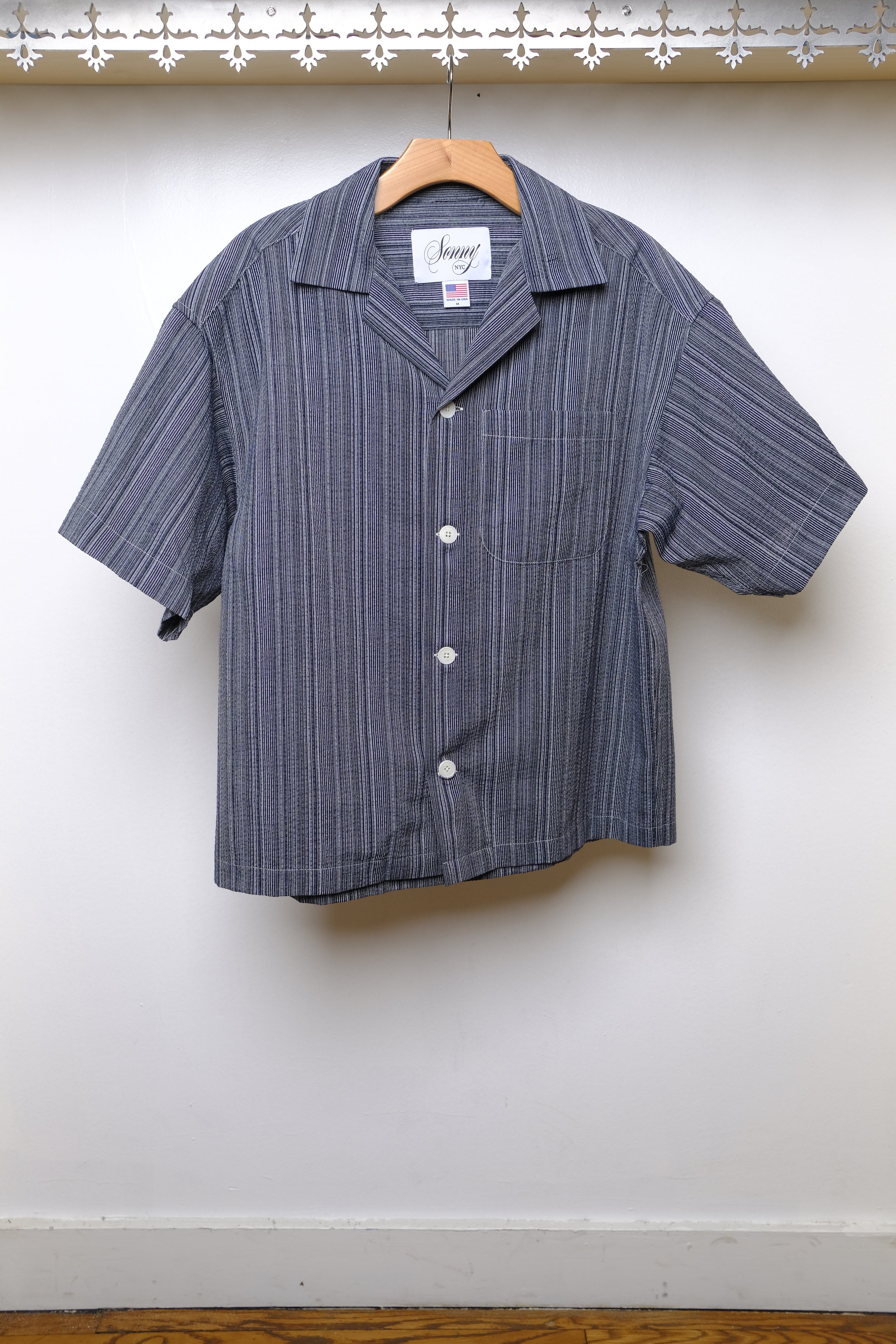 cole ss shirt in navy blue stripe