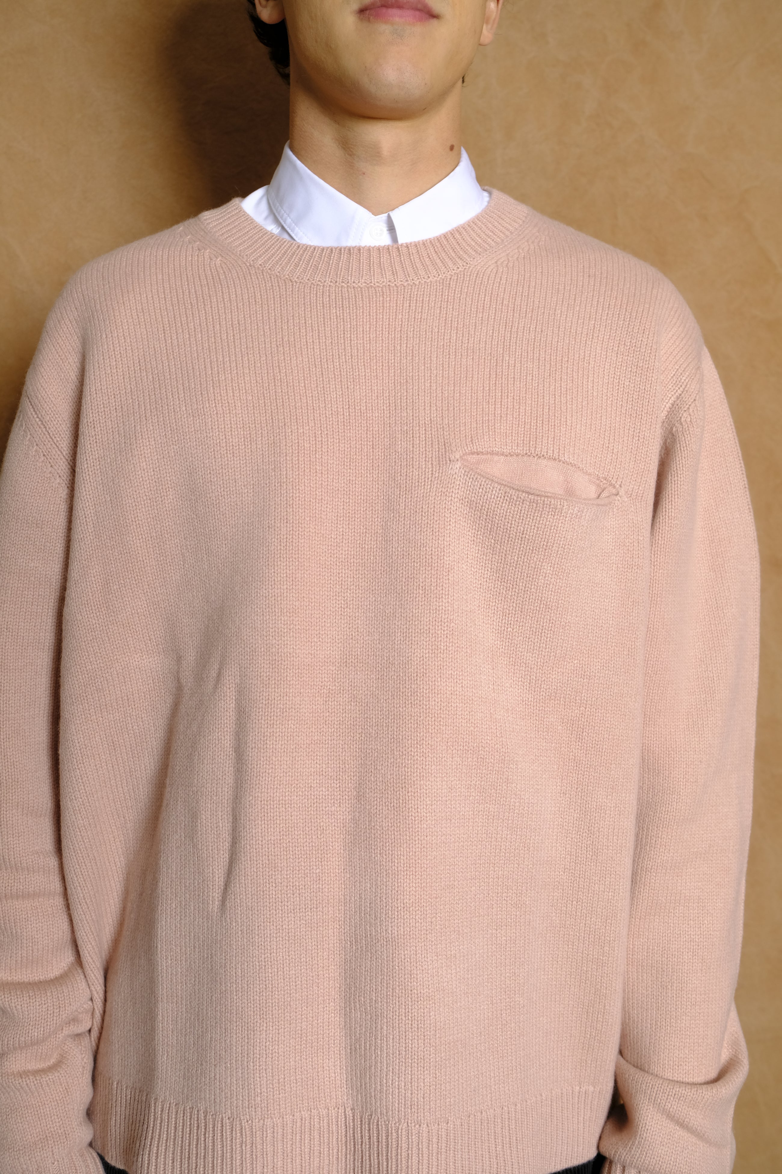 Cashmere Slit Pocket Crew in Nude
