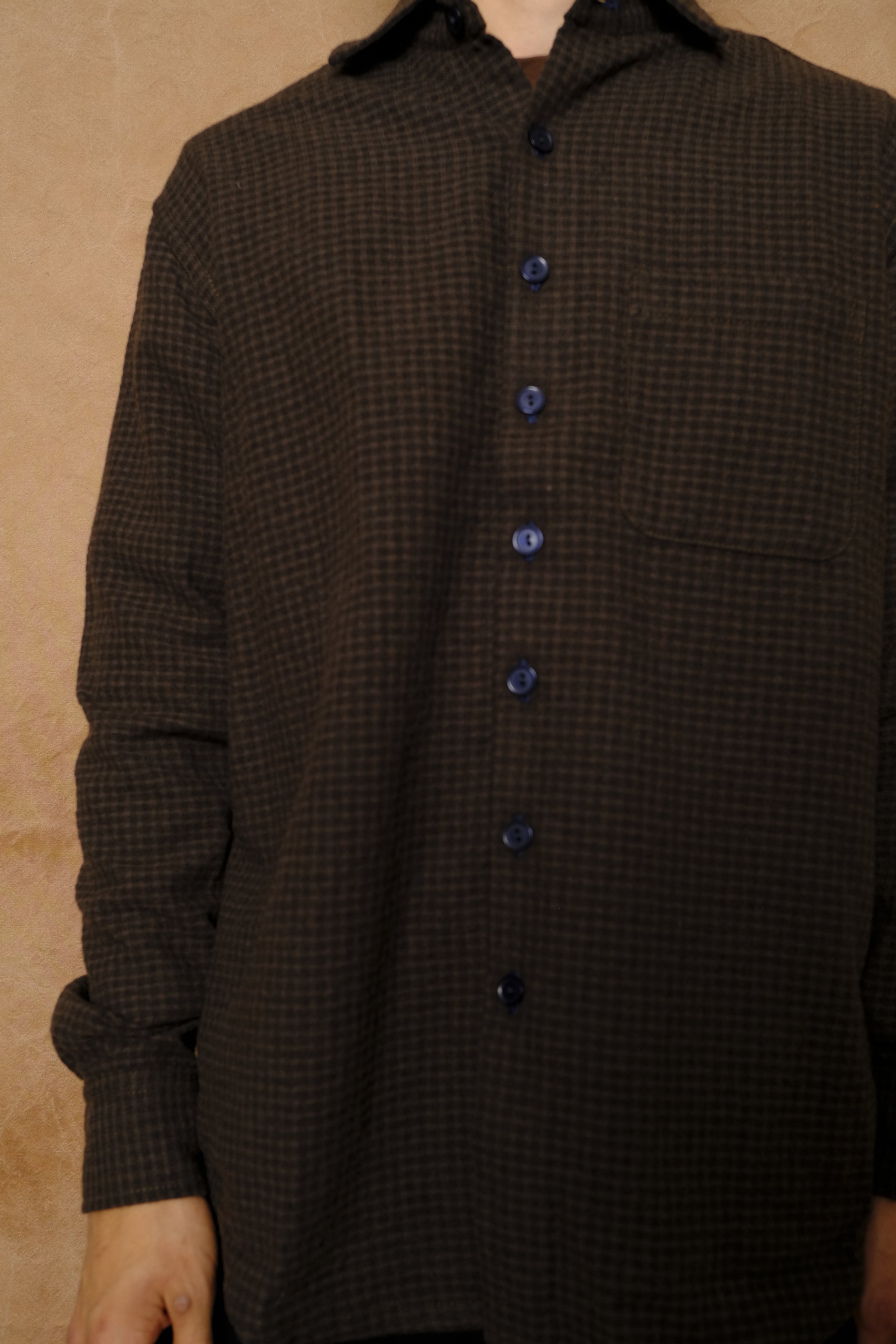 wooly gingham one pocket shirt in brown