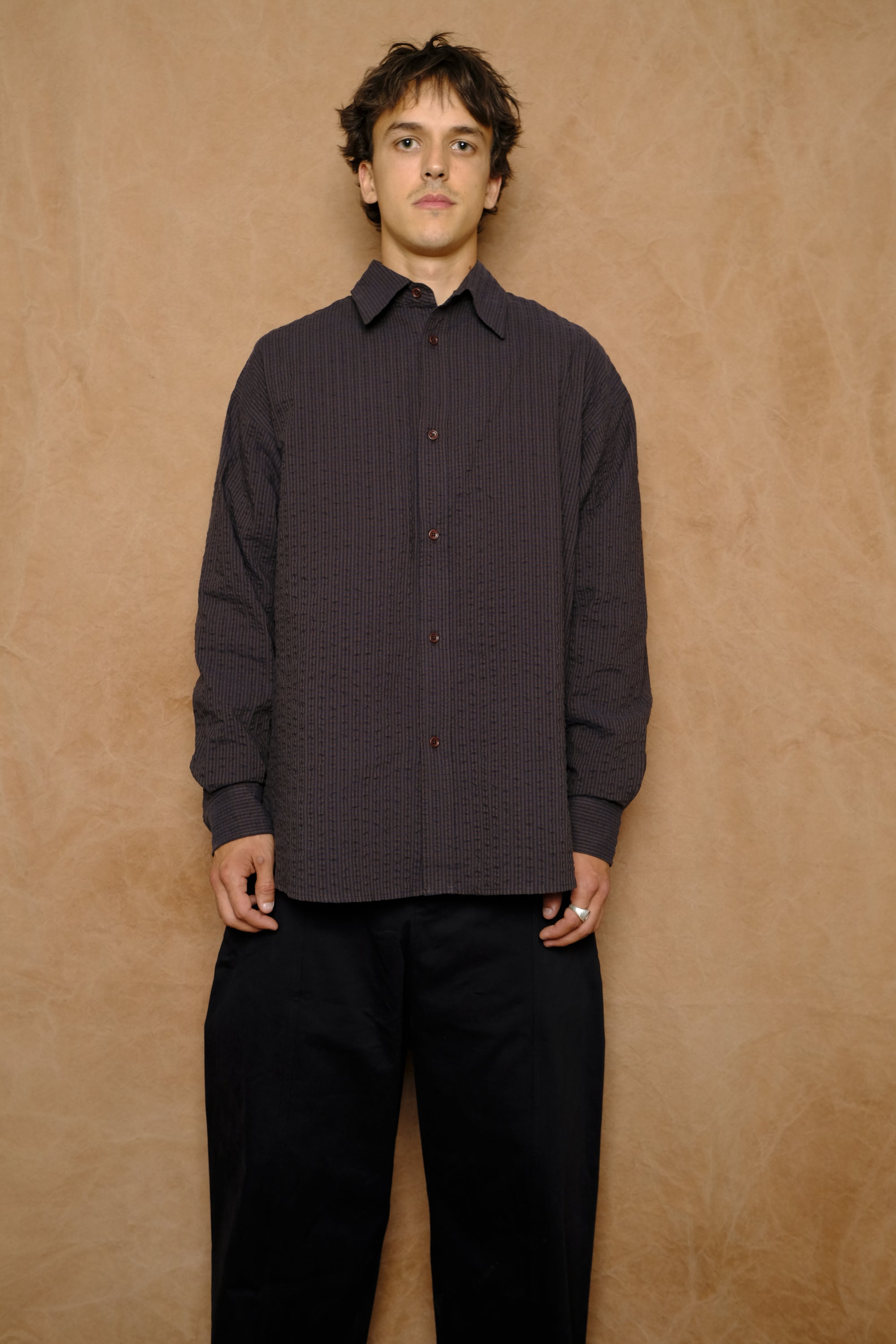 chisholm shirt in cotton navy brown check