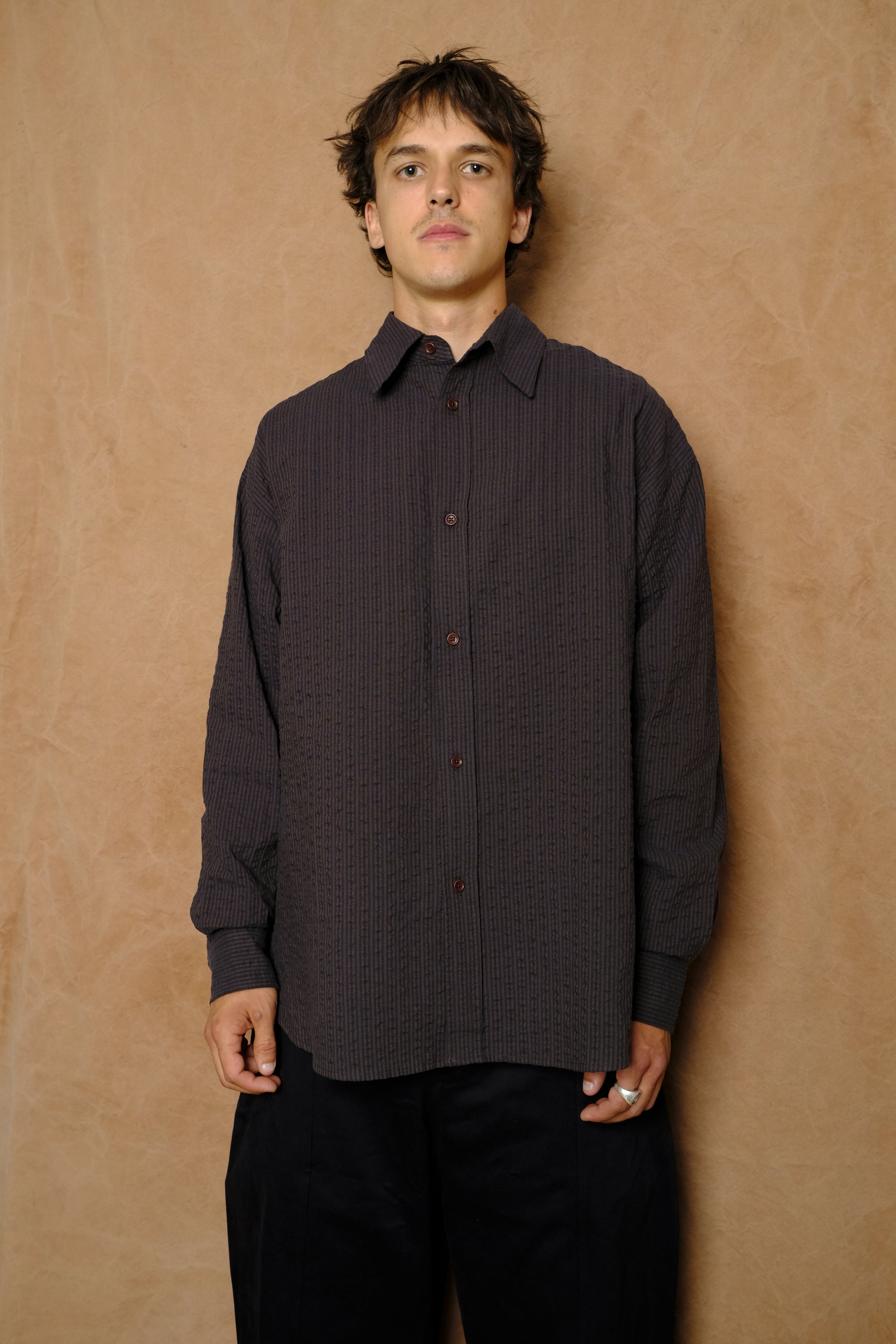 chisholm shirt in cotton navy brown check