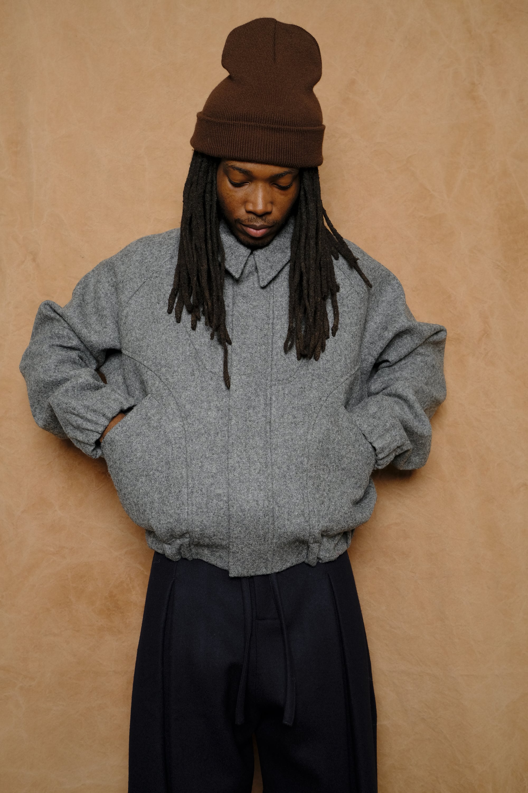 jiji jacket in marl grey melton wool