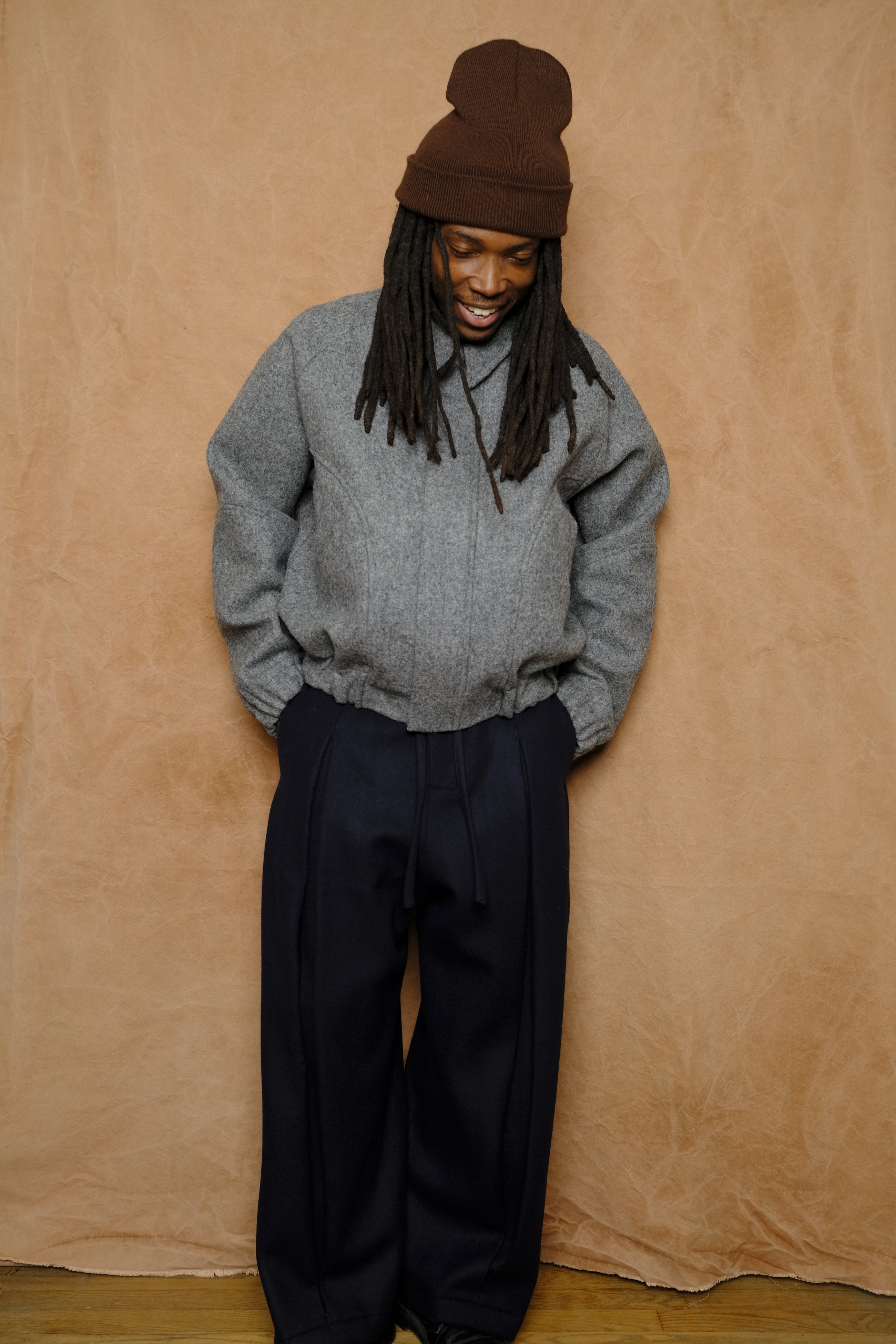 jiji jacket in marl grey melton wool