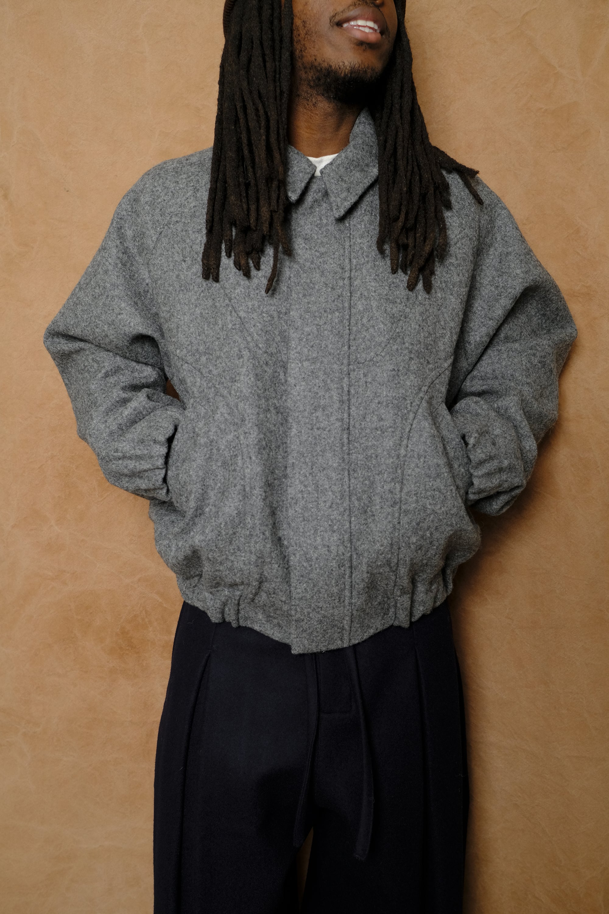 jiji jacket in marl grey melton wool