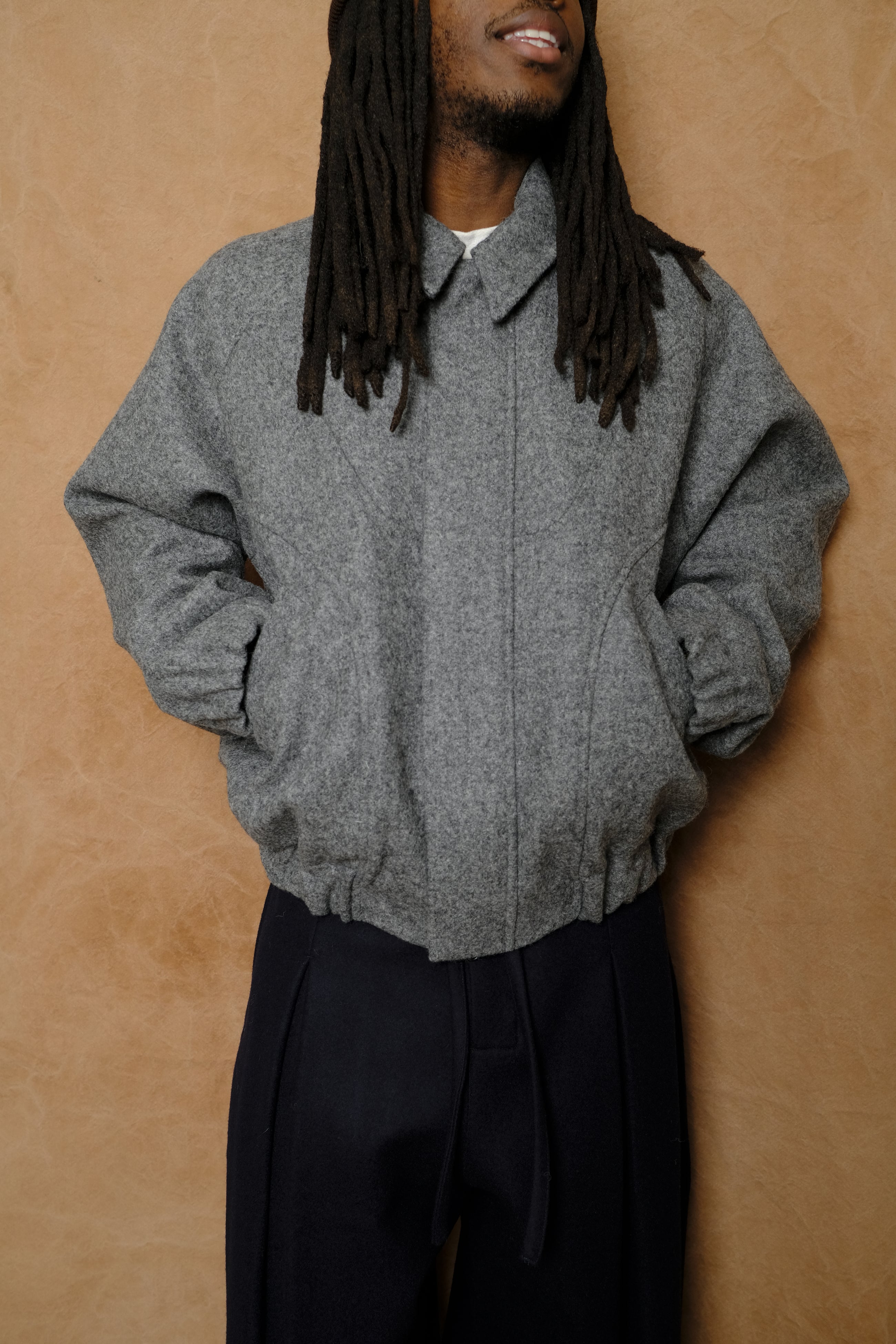 jiji jacket in marl grey melton wool