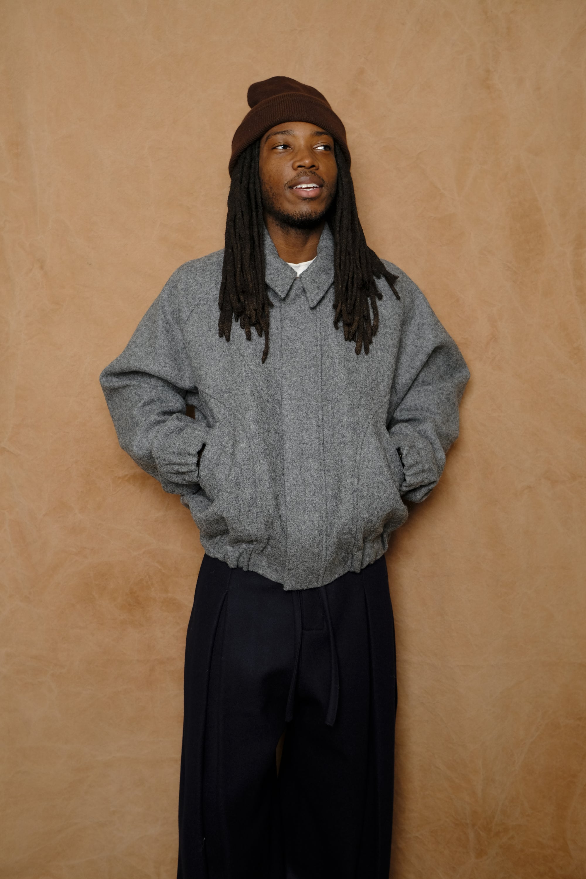 jiji jacket in marl grey melton wool