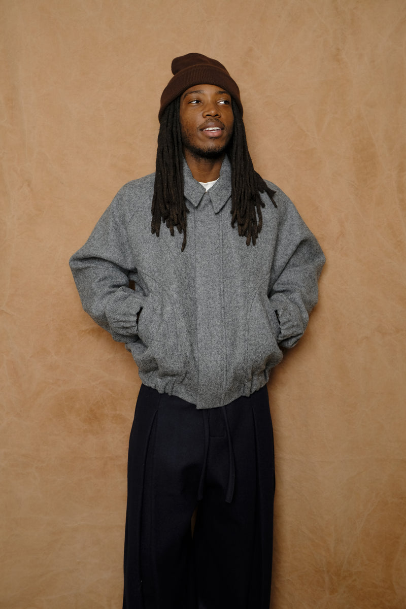 jiji jacket in marl grey melton wool