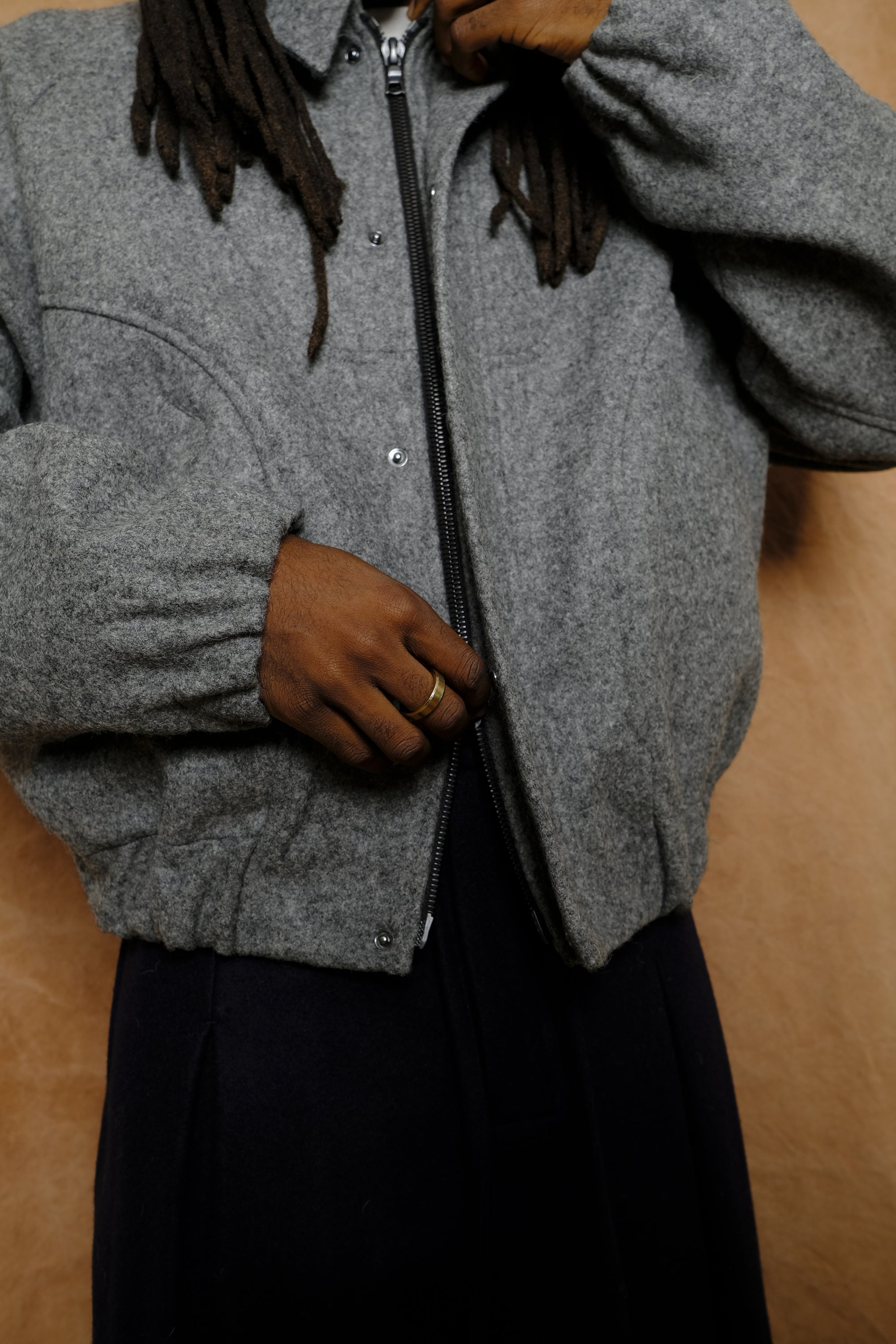 jiji jacket in marl grey melton wool