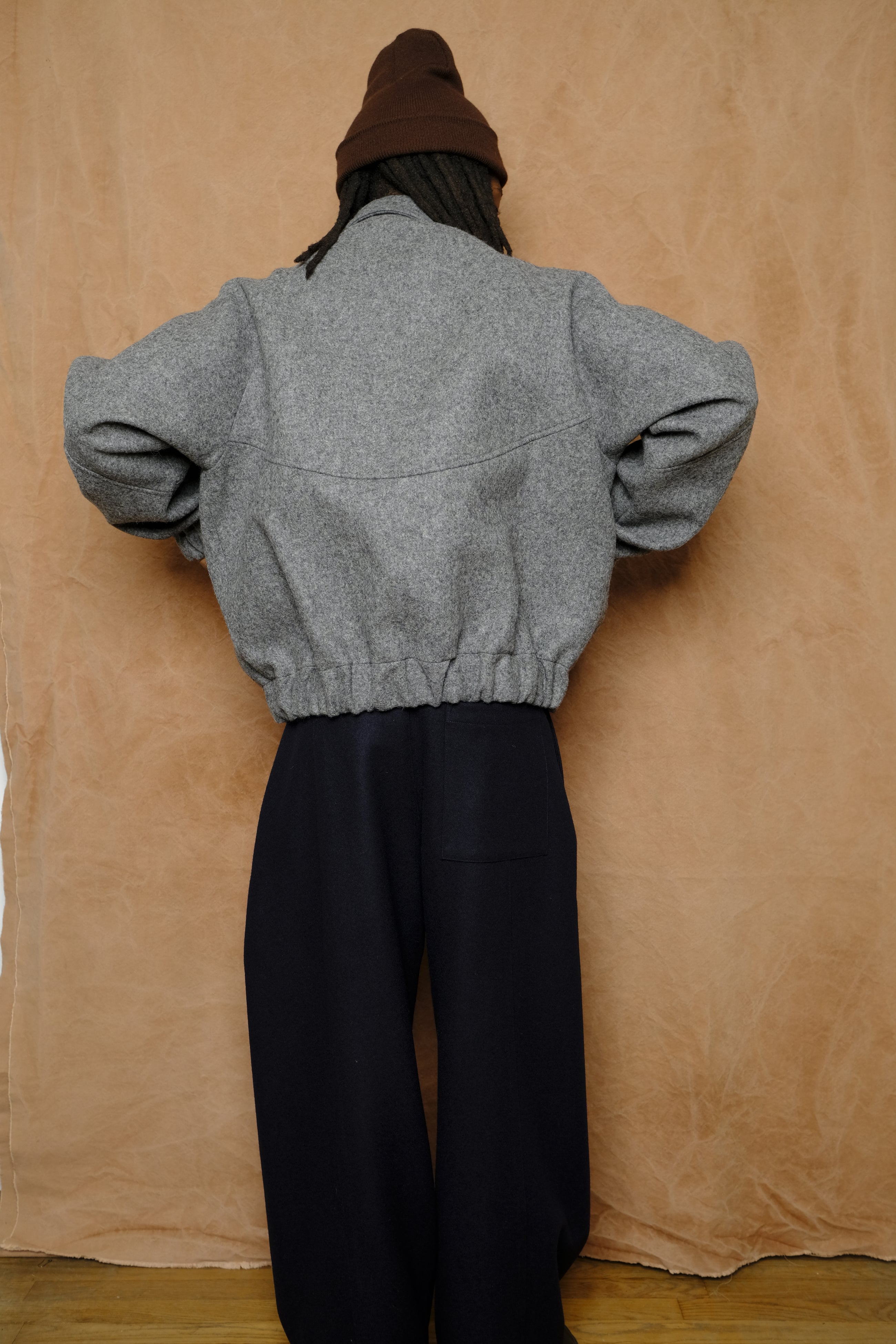 box pleat trouser in dark navy melton wool