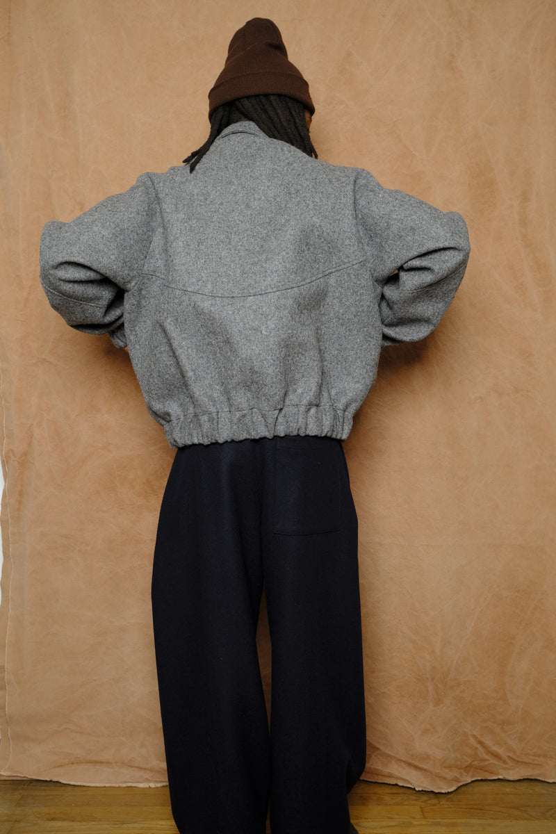 box pleat trouser in dark navy melton wool