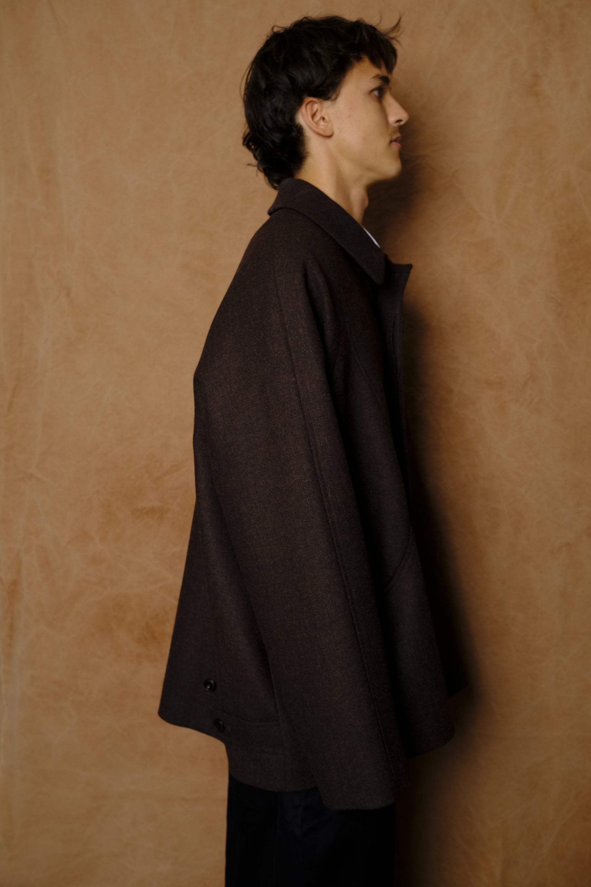 takeshi jacket in mocha herringbone melton wool