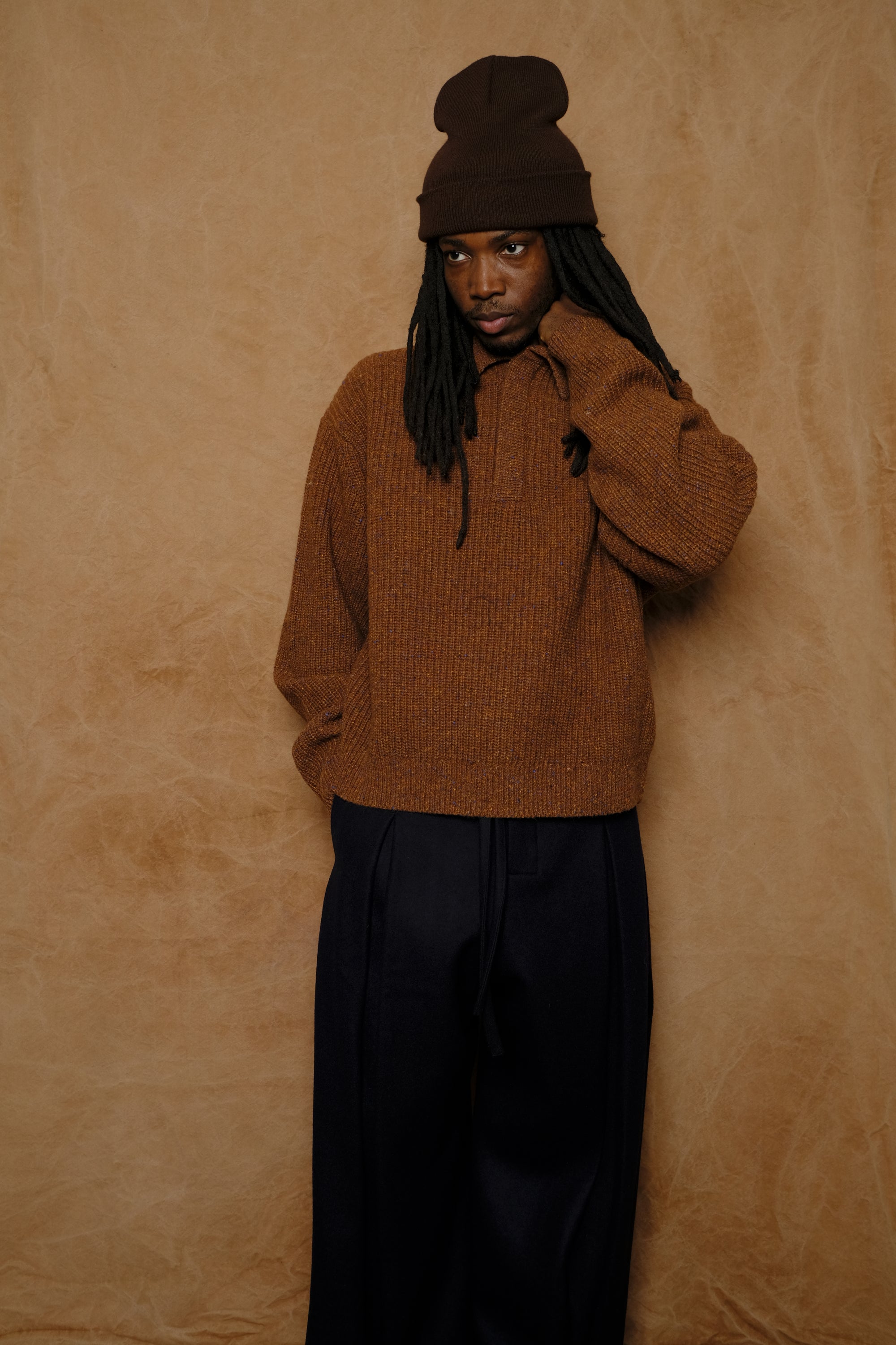 polo knit in speckled rust lambswool