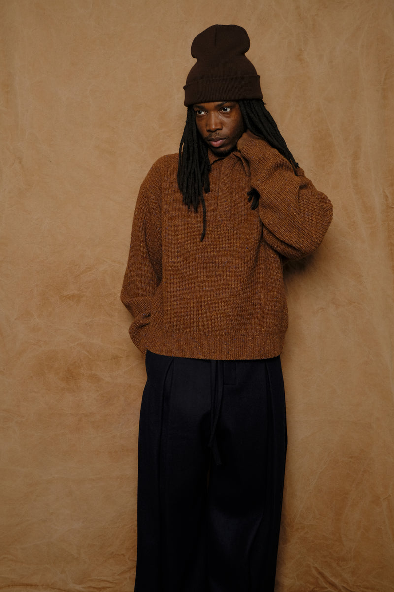 polo knit in speckled rust lambswool
