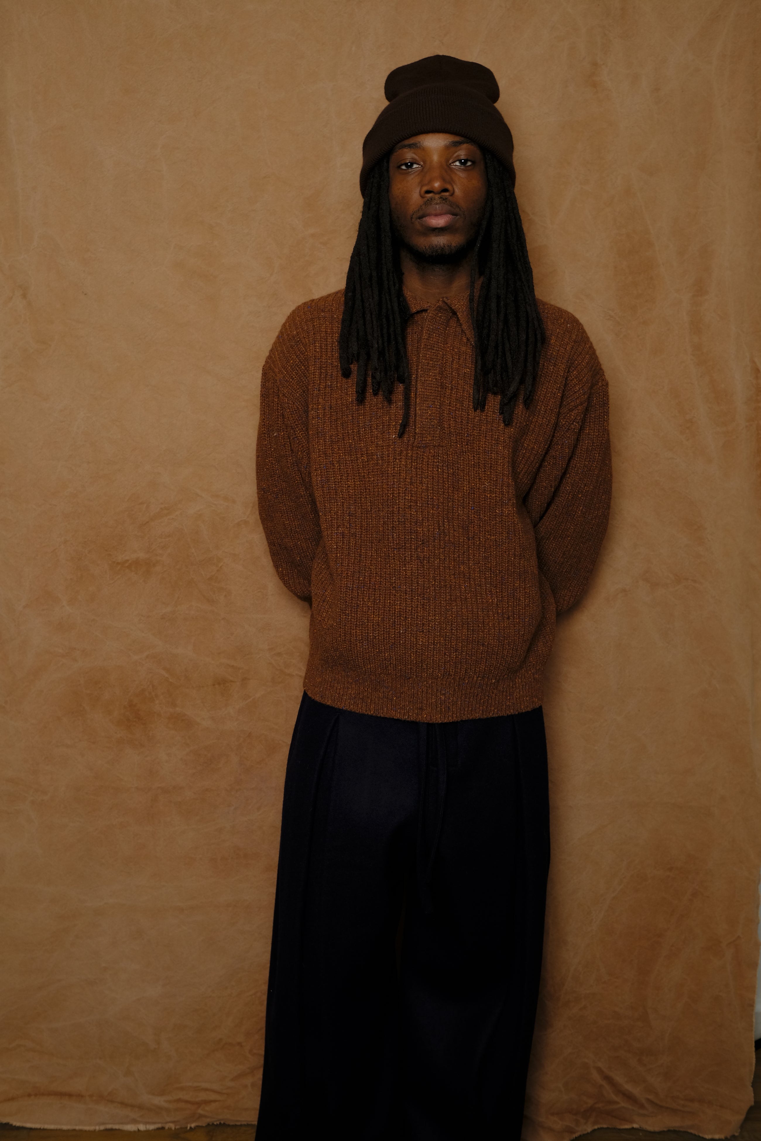 polo knit in speckled rust lambswool