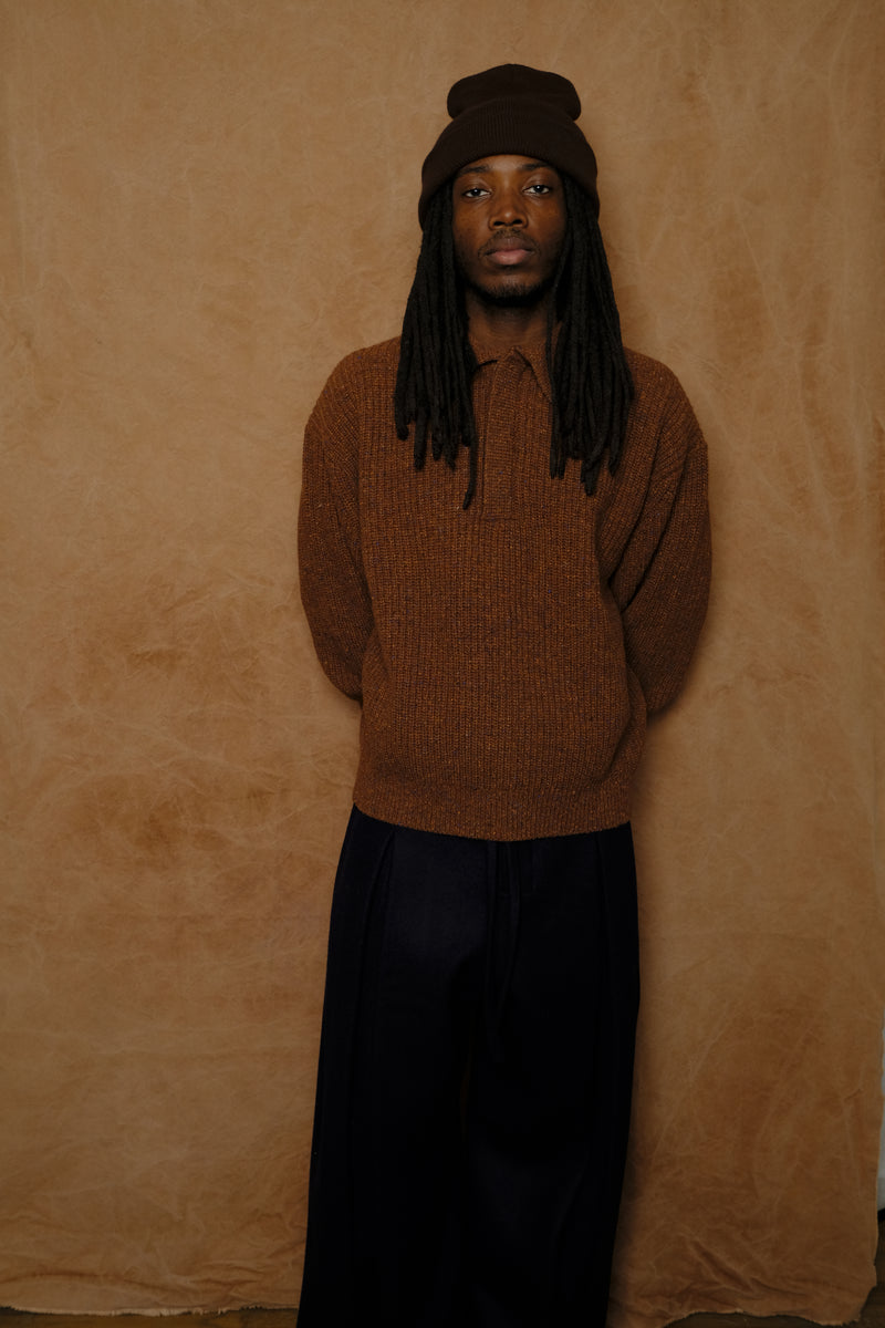 polo knit in speckled rust lambswool