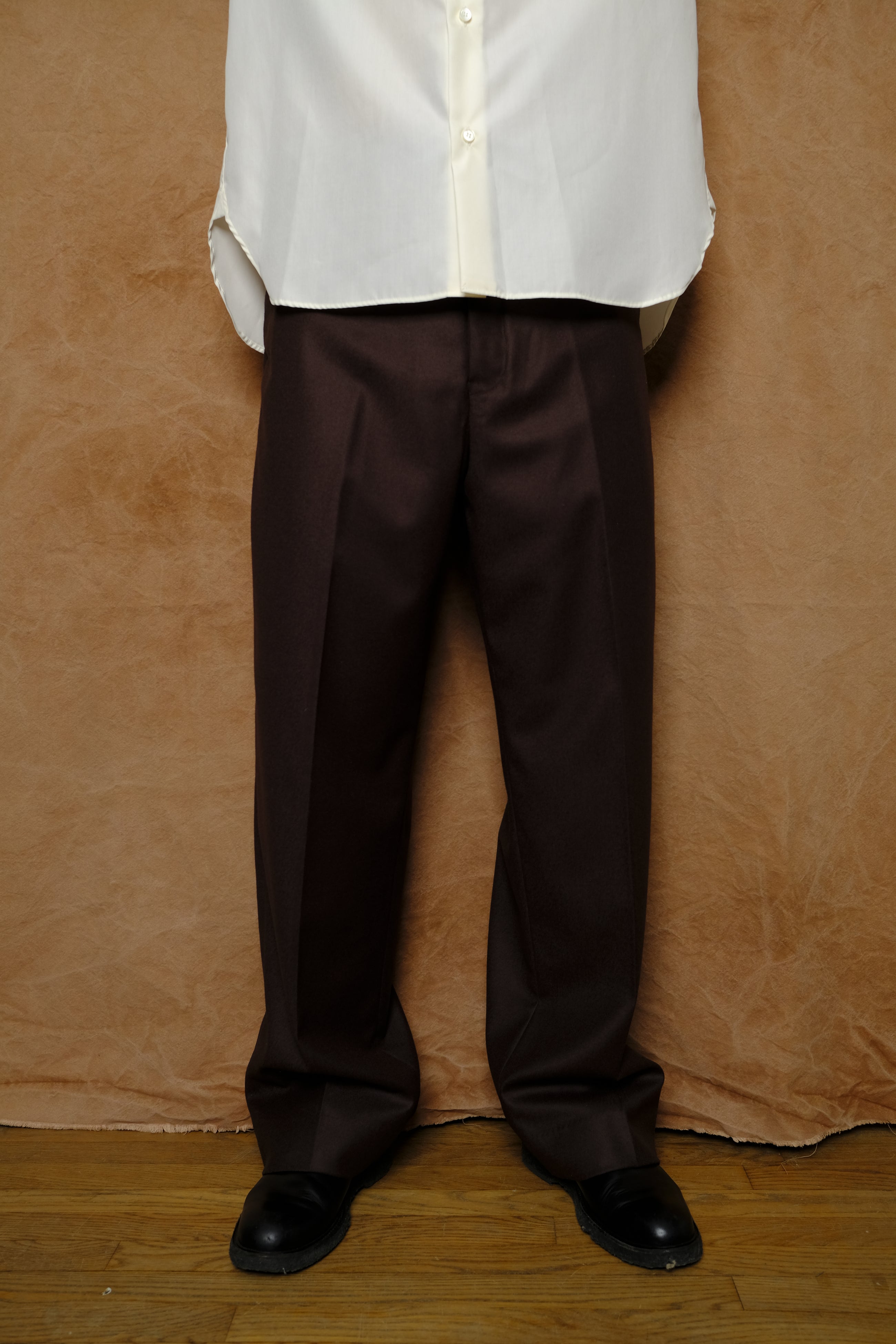 flannel wool wide trousers in brown