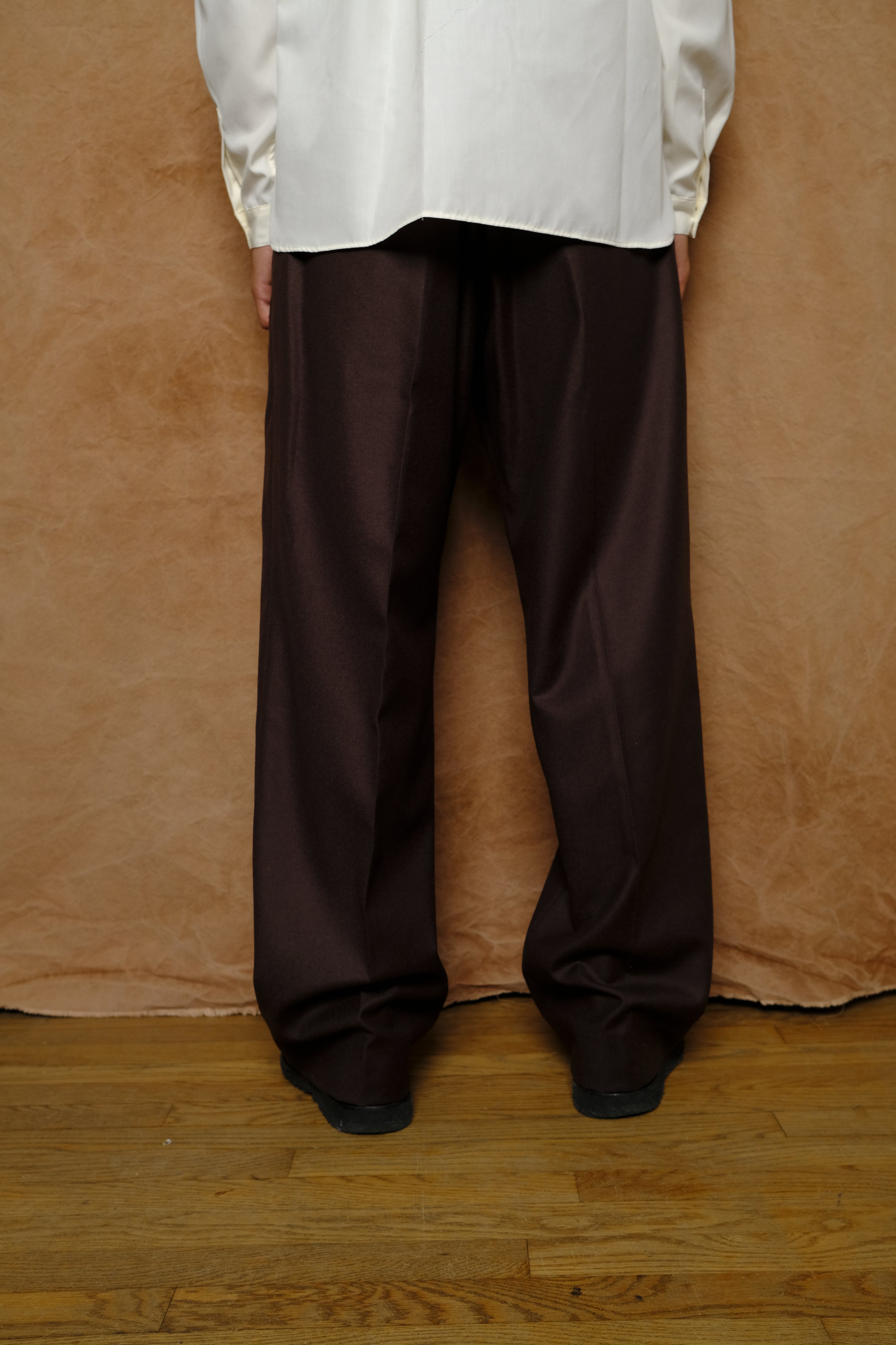 flannel wool wide trousers in brown