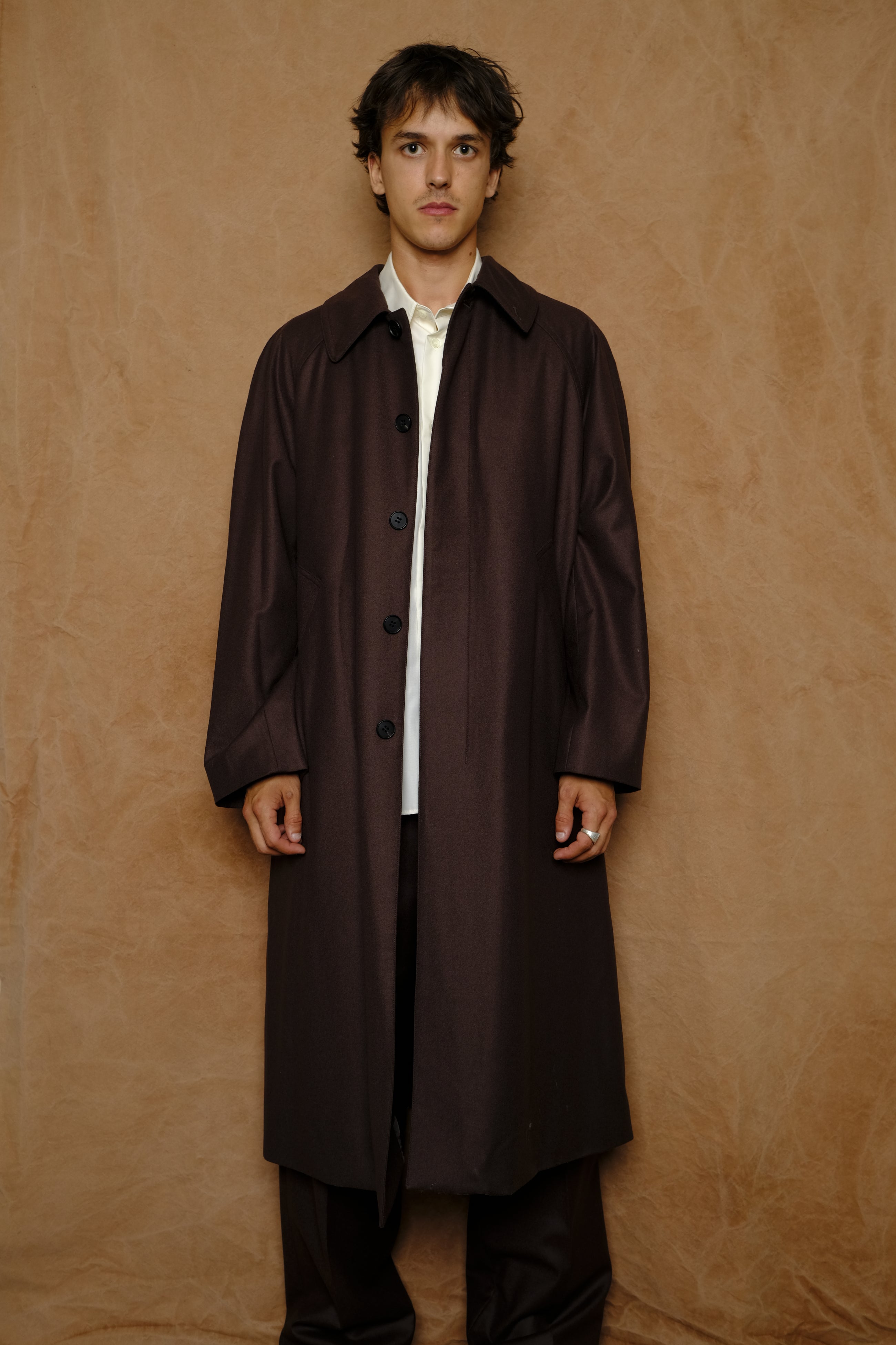 flannel wool balmacaan coat