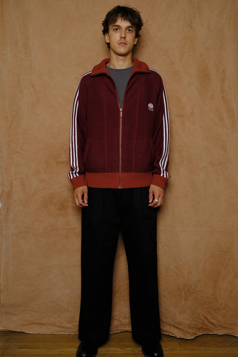 knitted track jacket in wine red