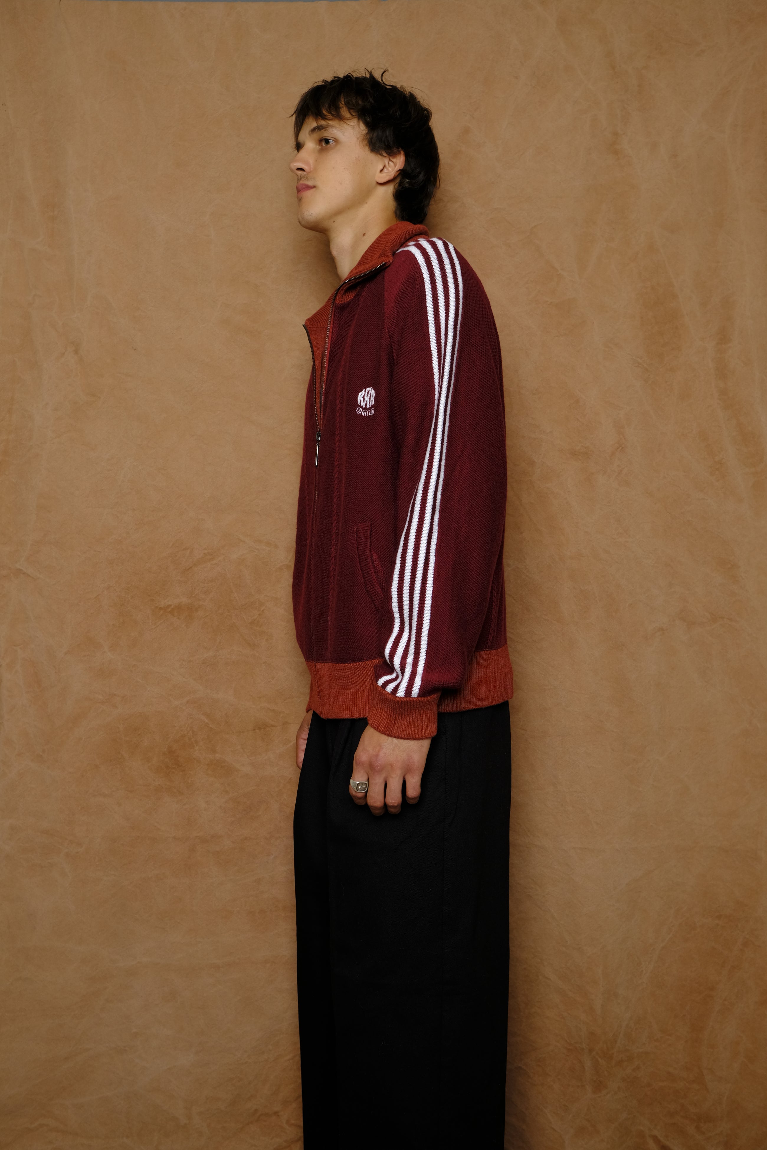 knitted track jacket in wine red