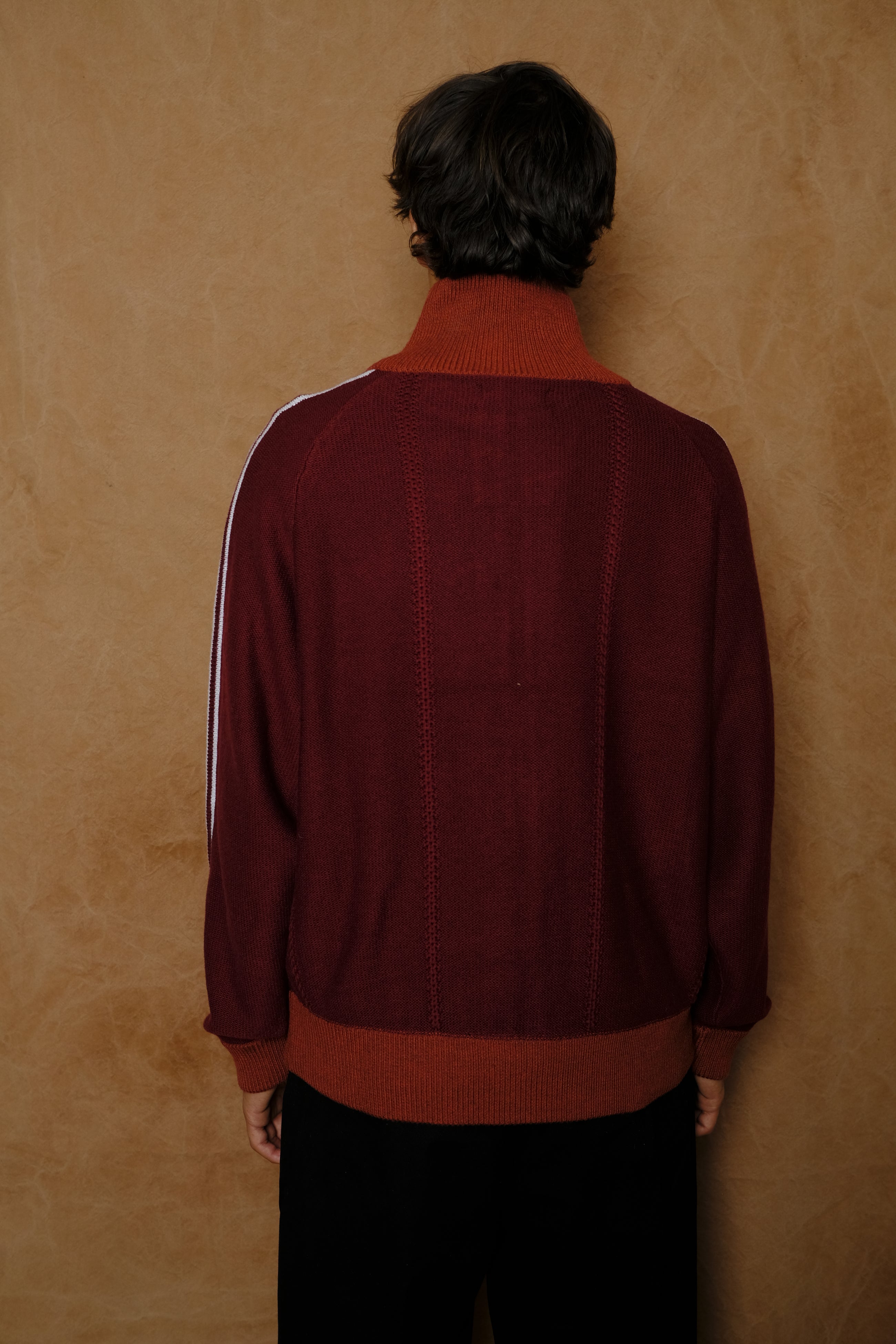 knitted track jacket in wine red