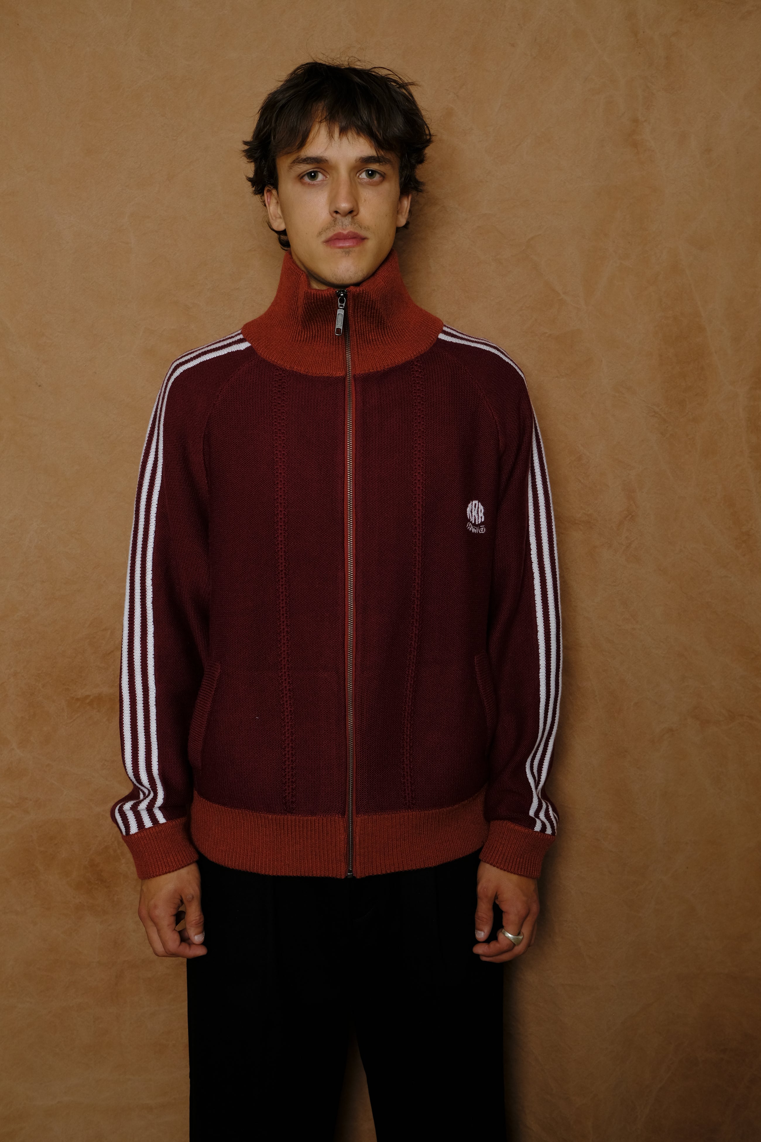 knitted track jacket in wine red