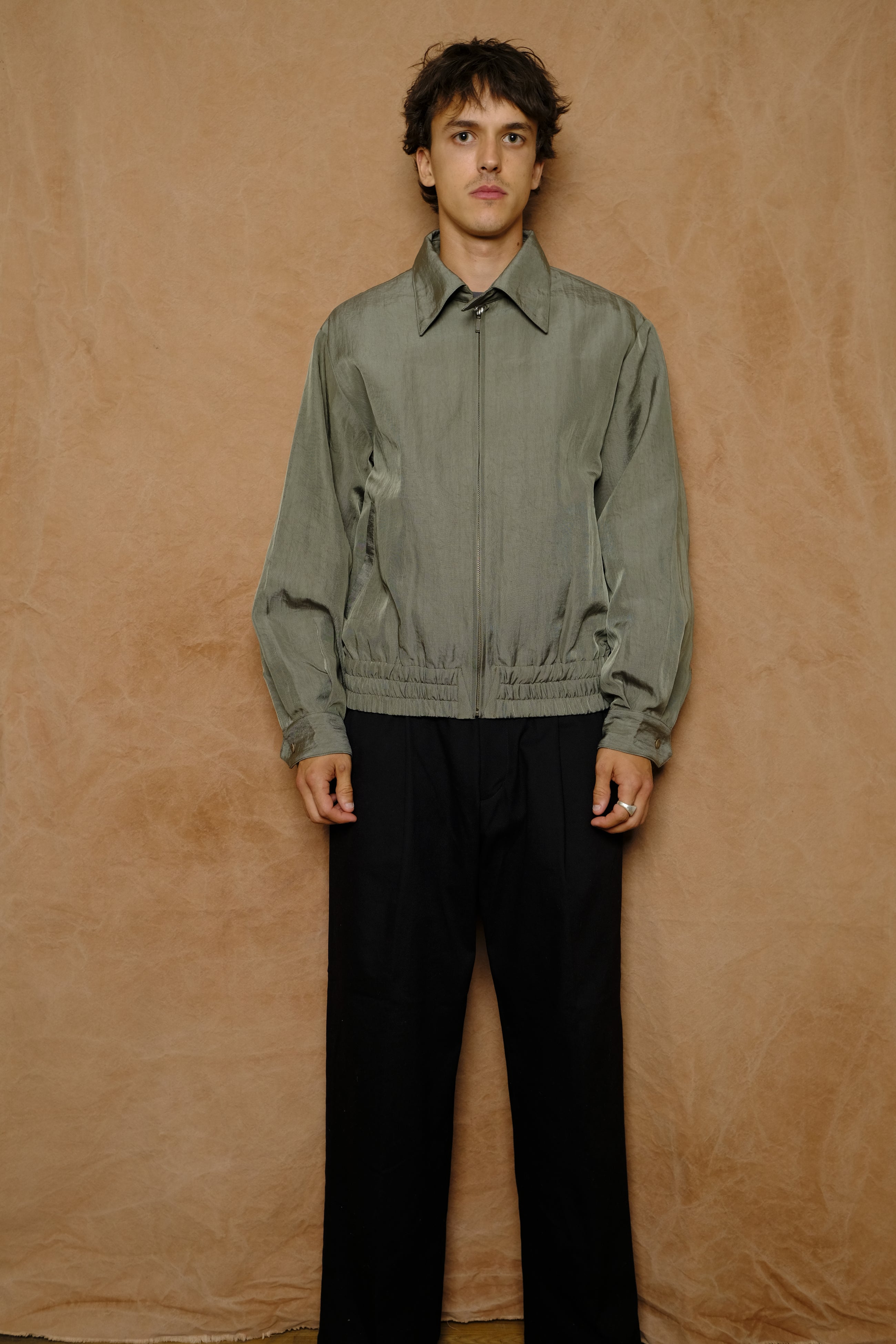 nylon zip up blouson in sage green