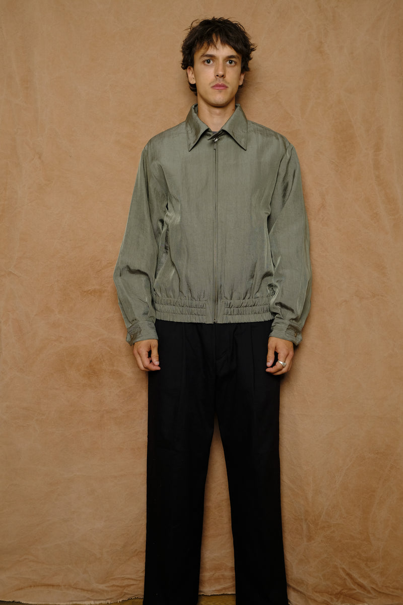 nylon zip up blouson in sage green