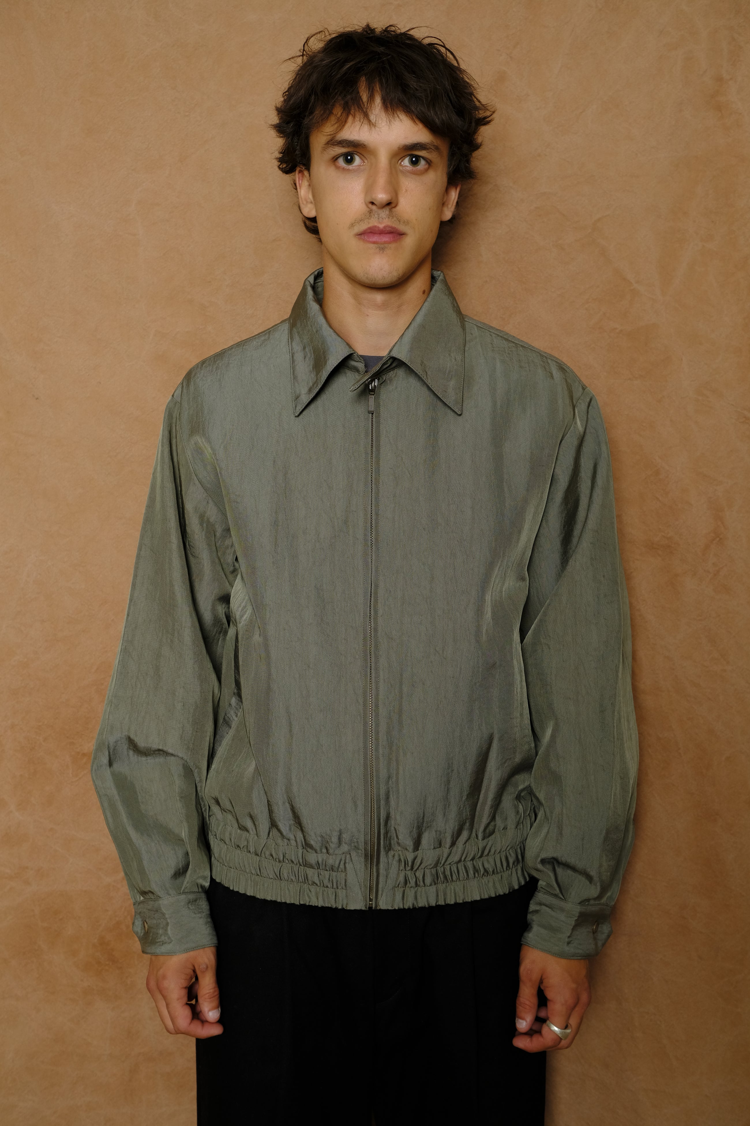 nylon zip up blouson in sage green