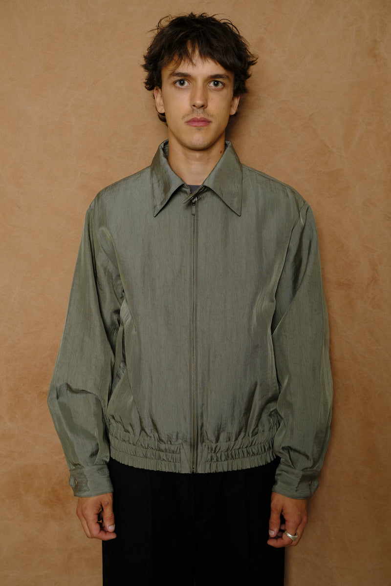 nylon zip up blouson in sage green