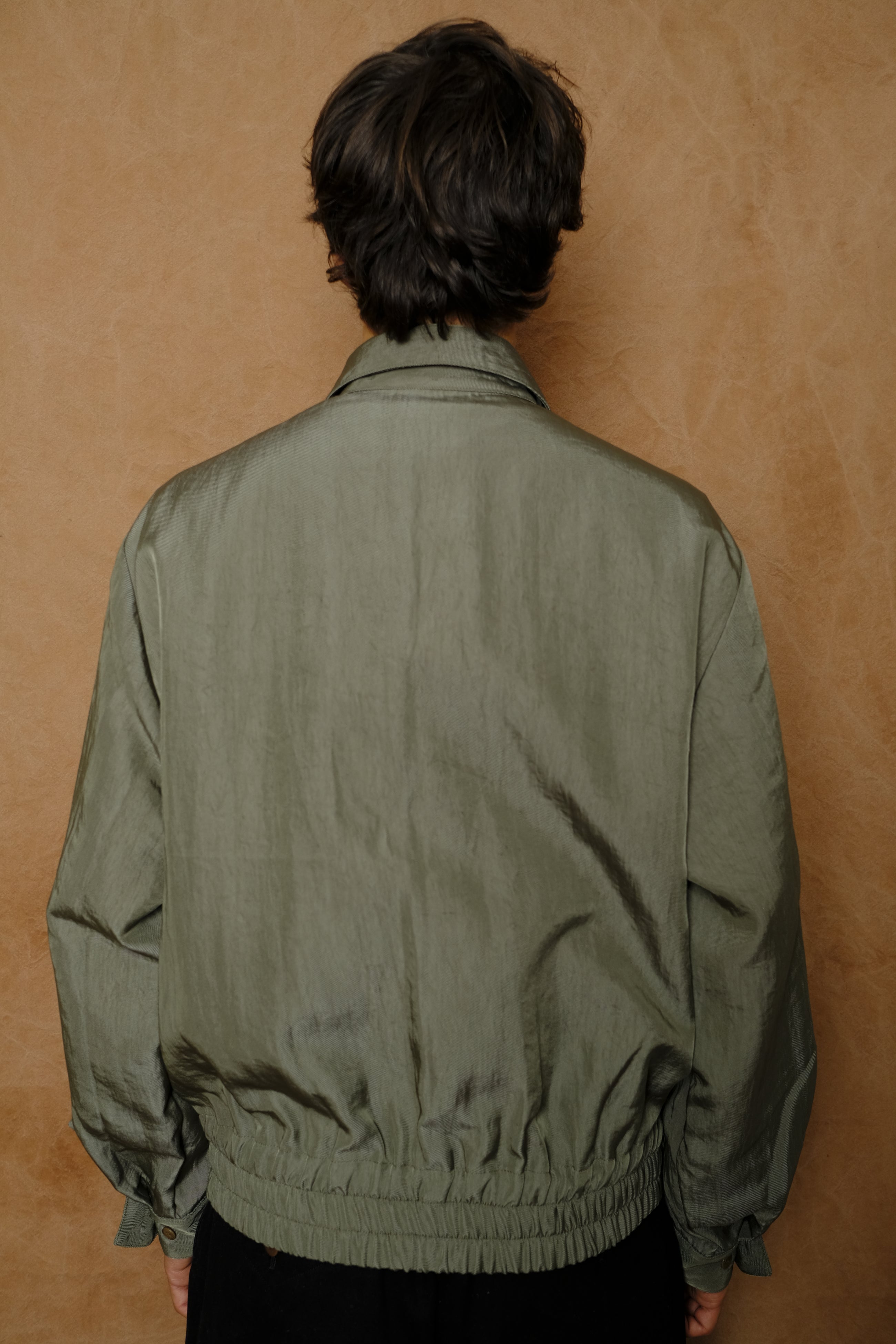 nylon zip up blouson in sage green
