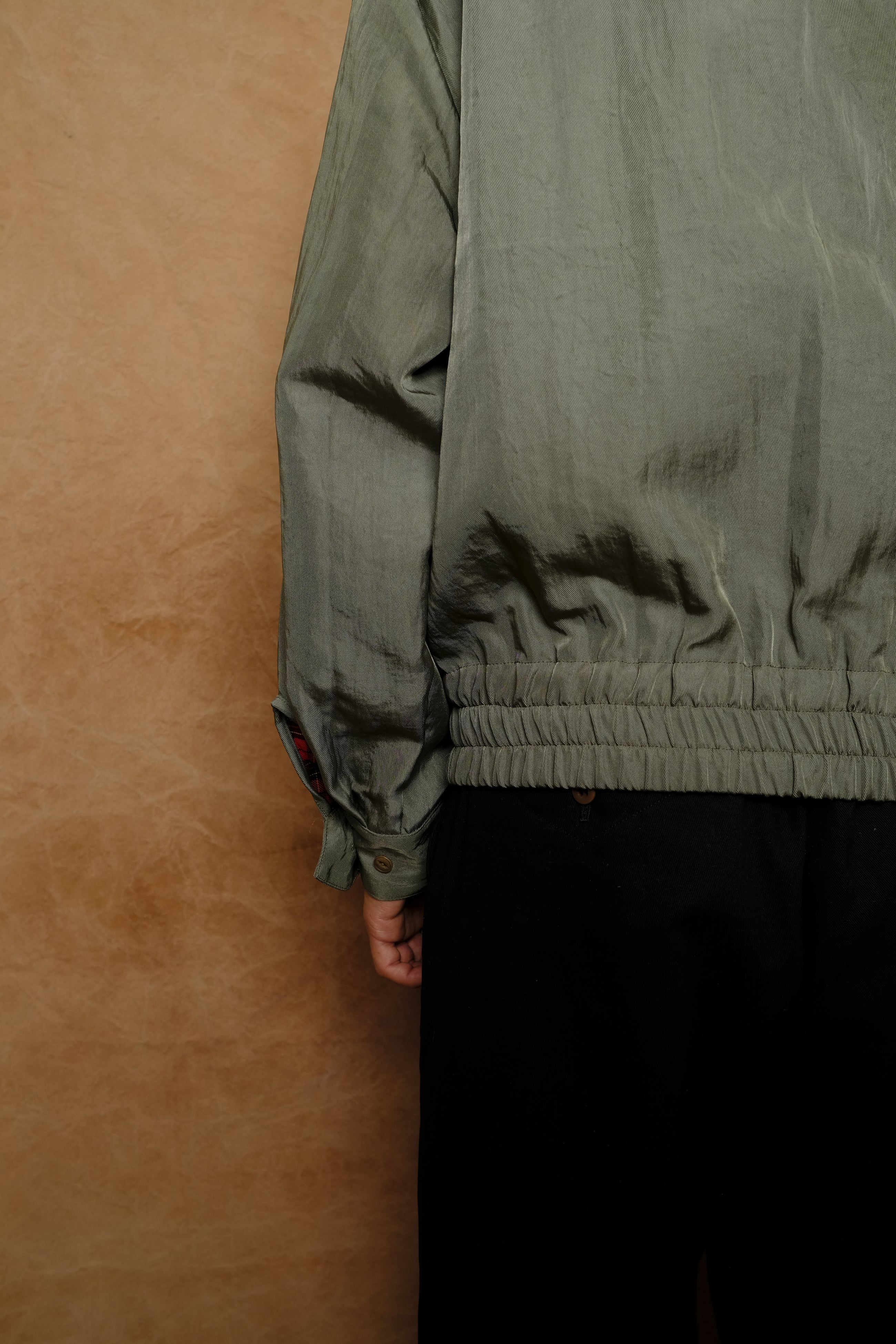 nylon zip up blouson in sage green