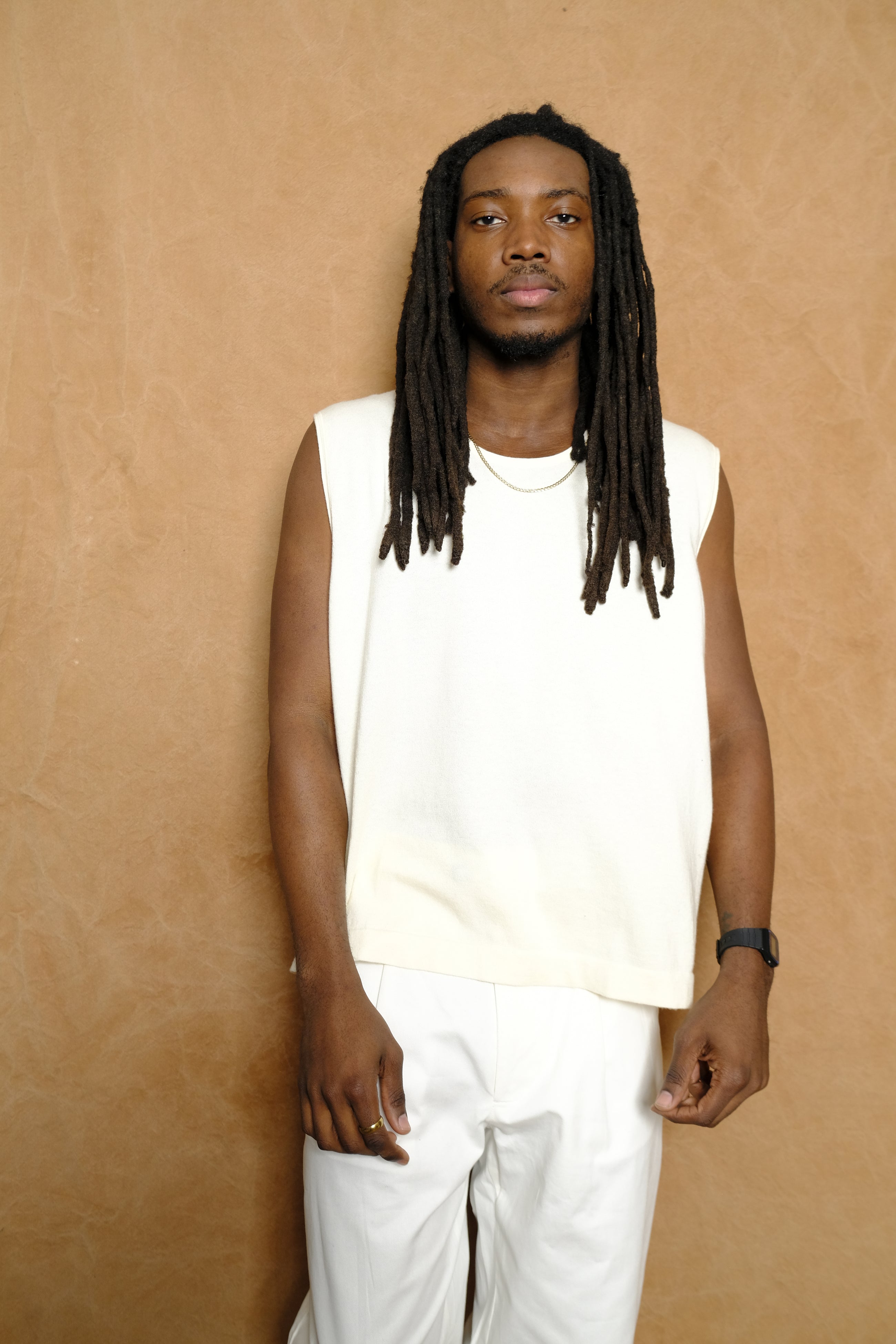 cut-off shirt in ivory cotton & cashmere