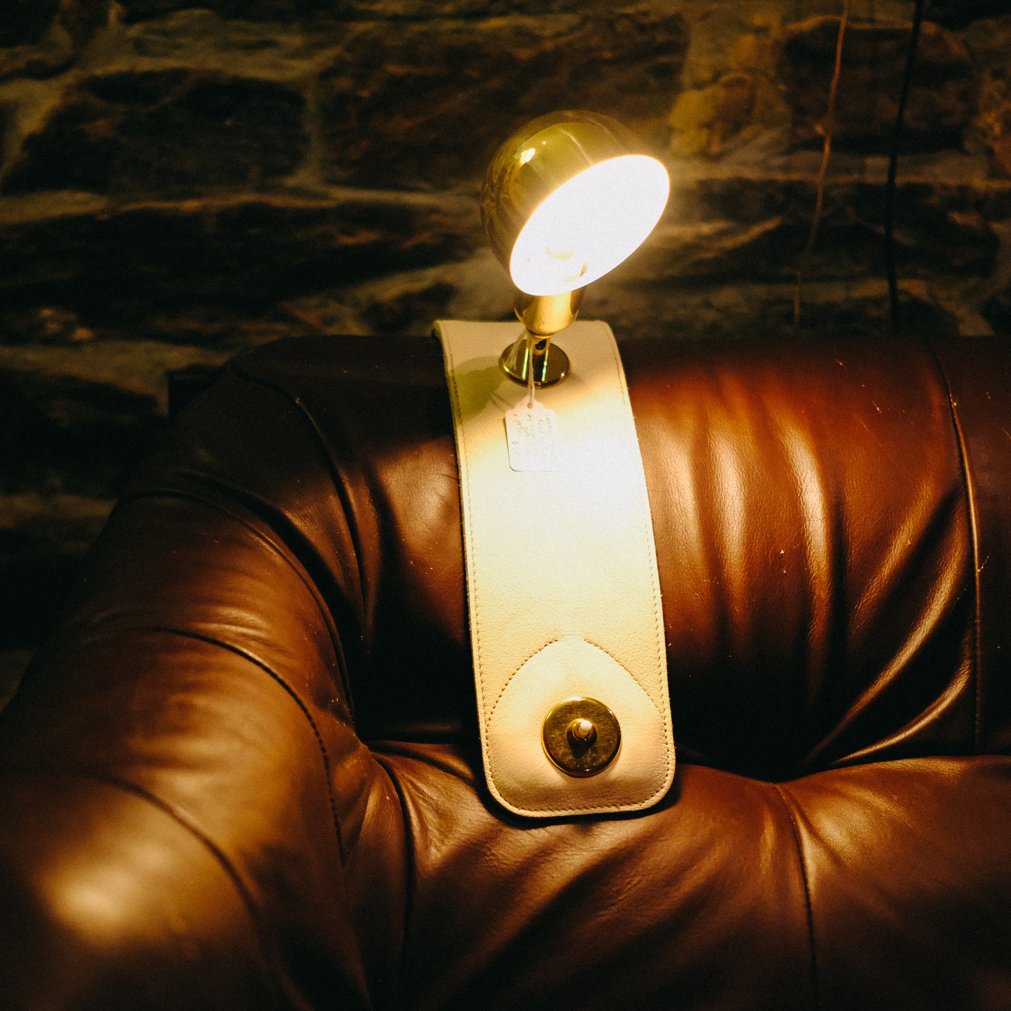 leather & brass reading light designed by luigi caccia dominioni