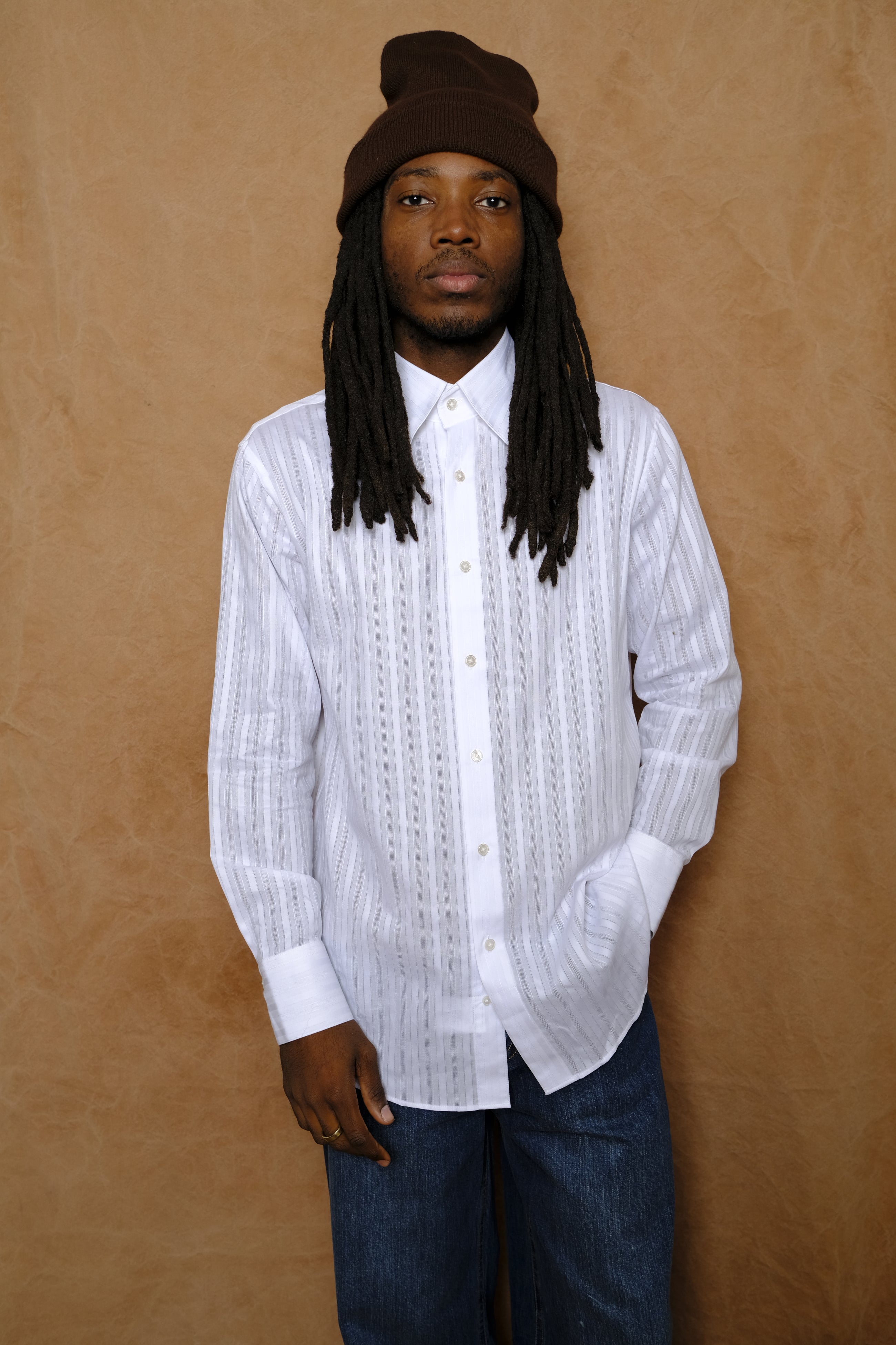 business shirt in white tonal stripe