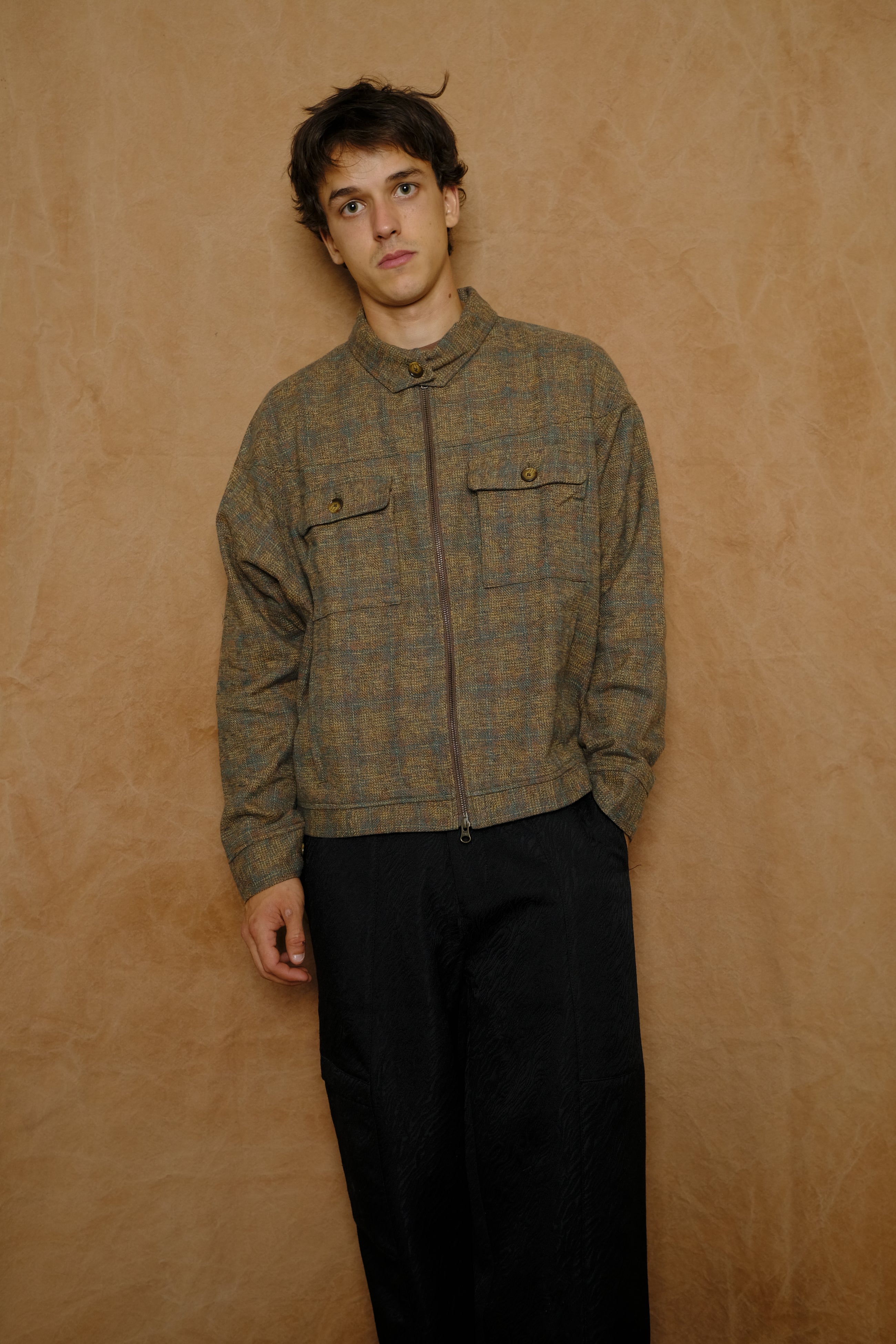 archetype jacket in yarn dyed plaid