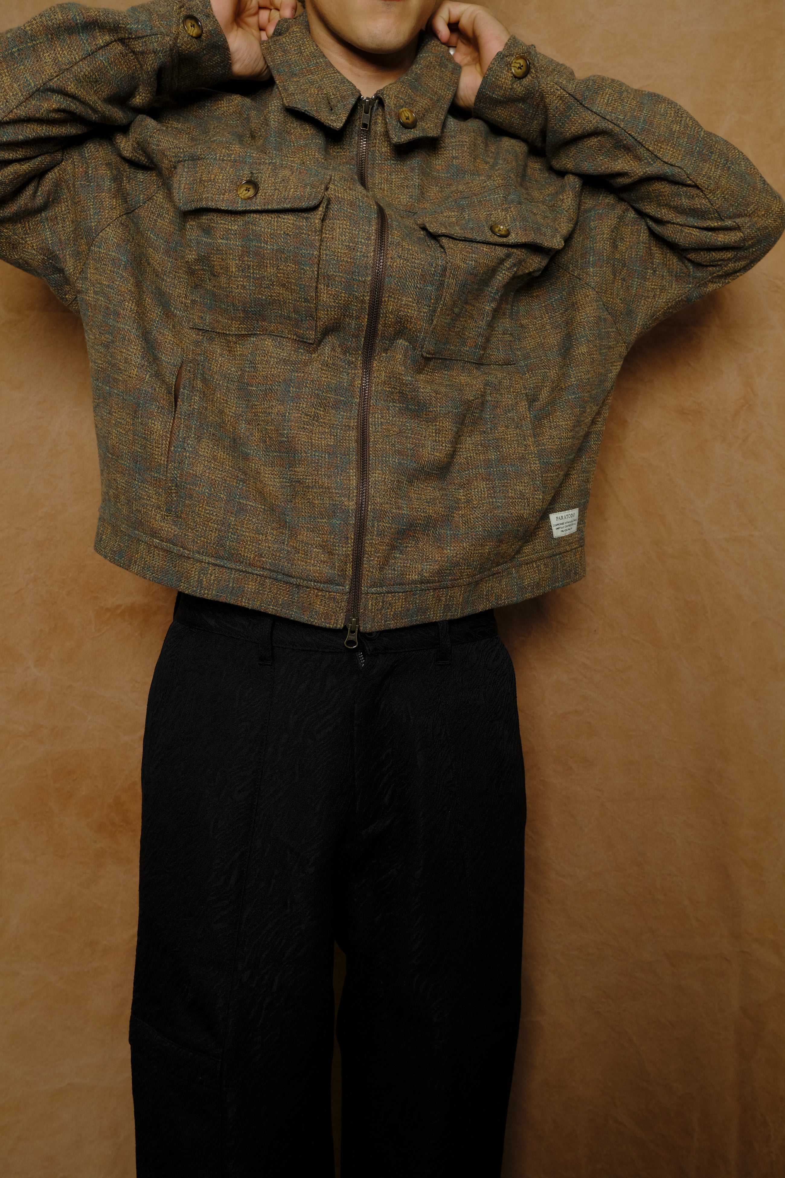 archetype jacket in yarn dyed plaid