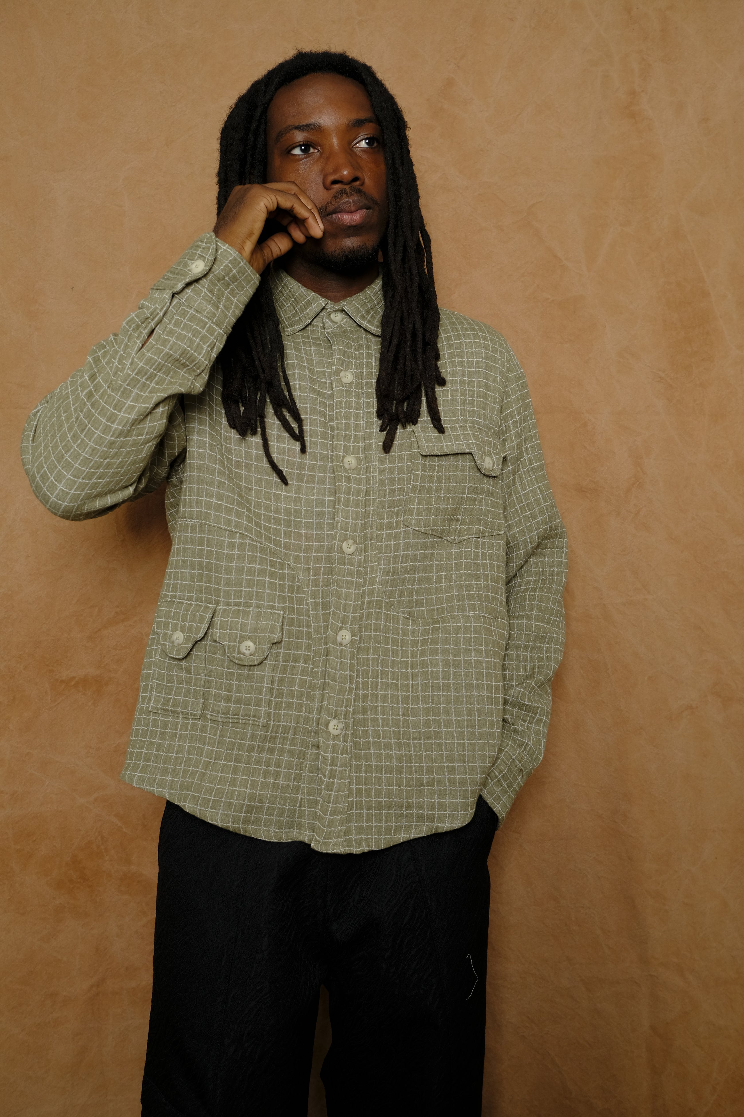 jardin shirt in moss double gauze