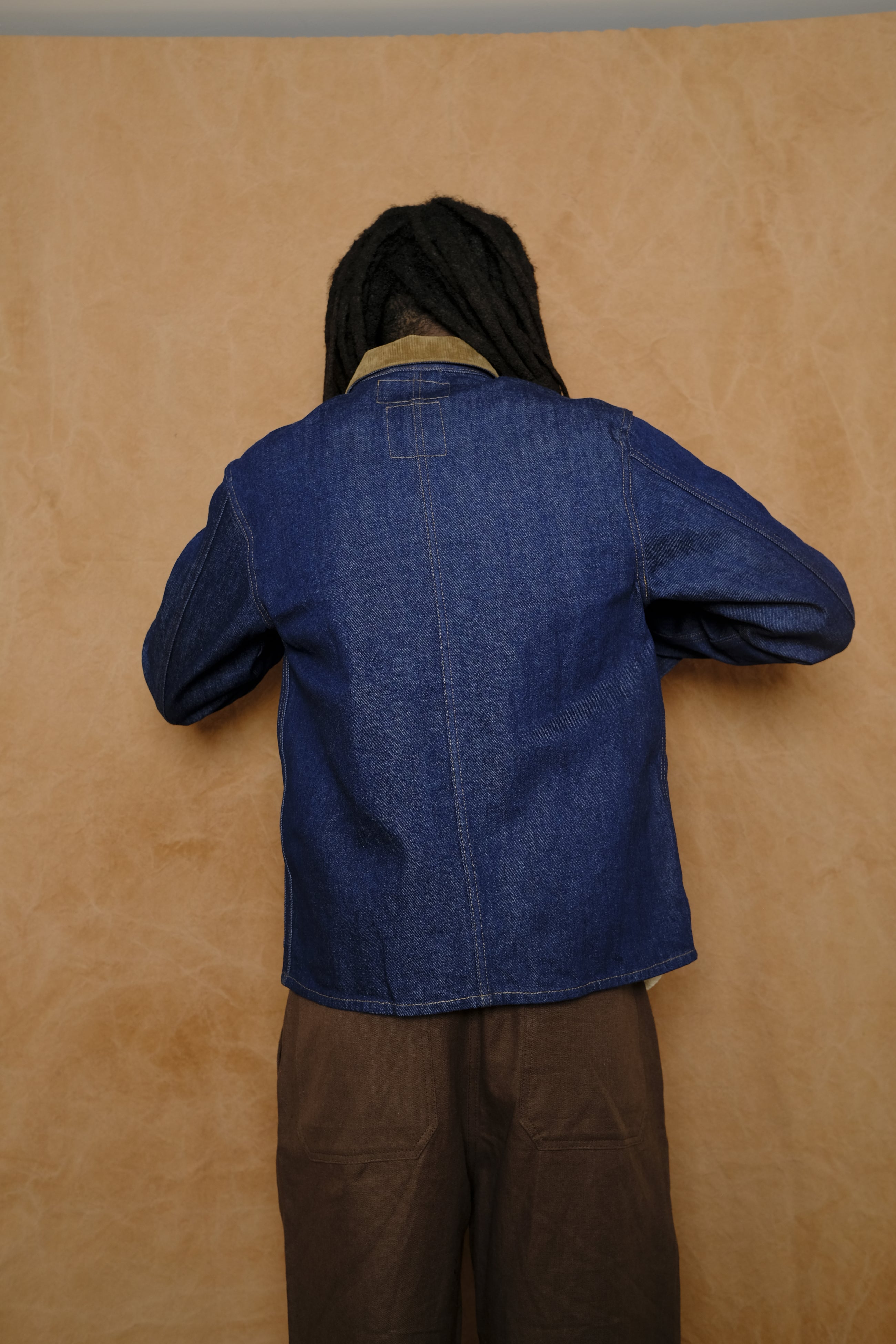 vaquero jacket in denim with coyote brown corduroy contrast