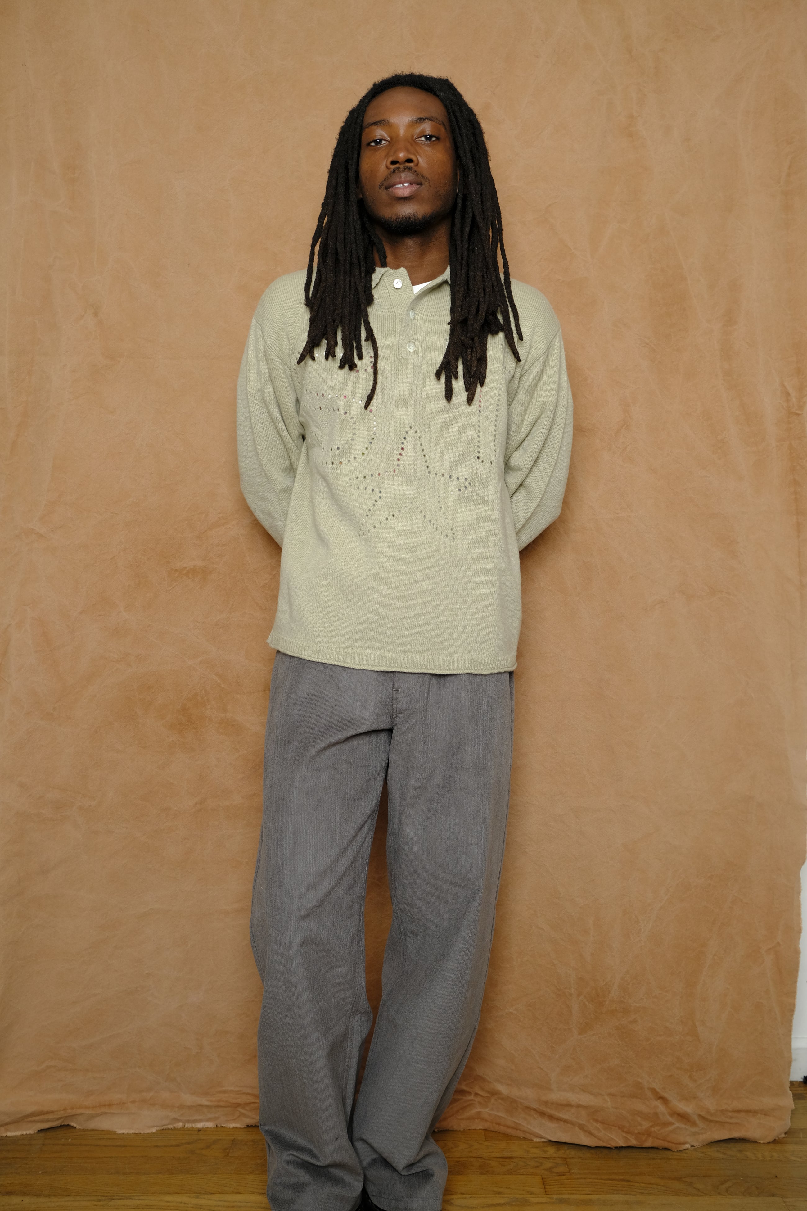 st star pointelle knit polo in lichen merino wool