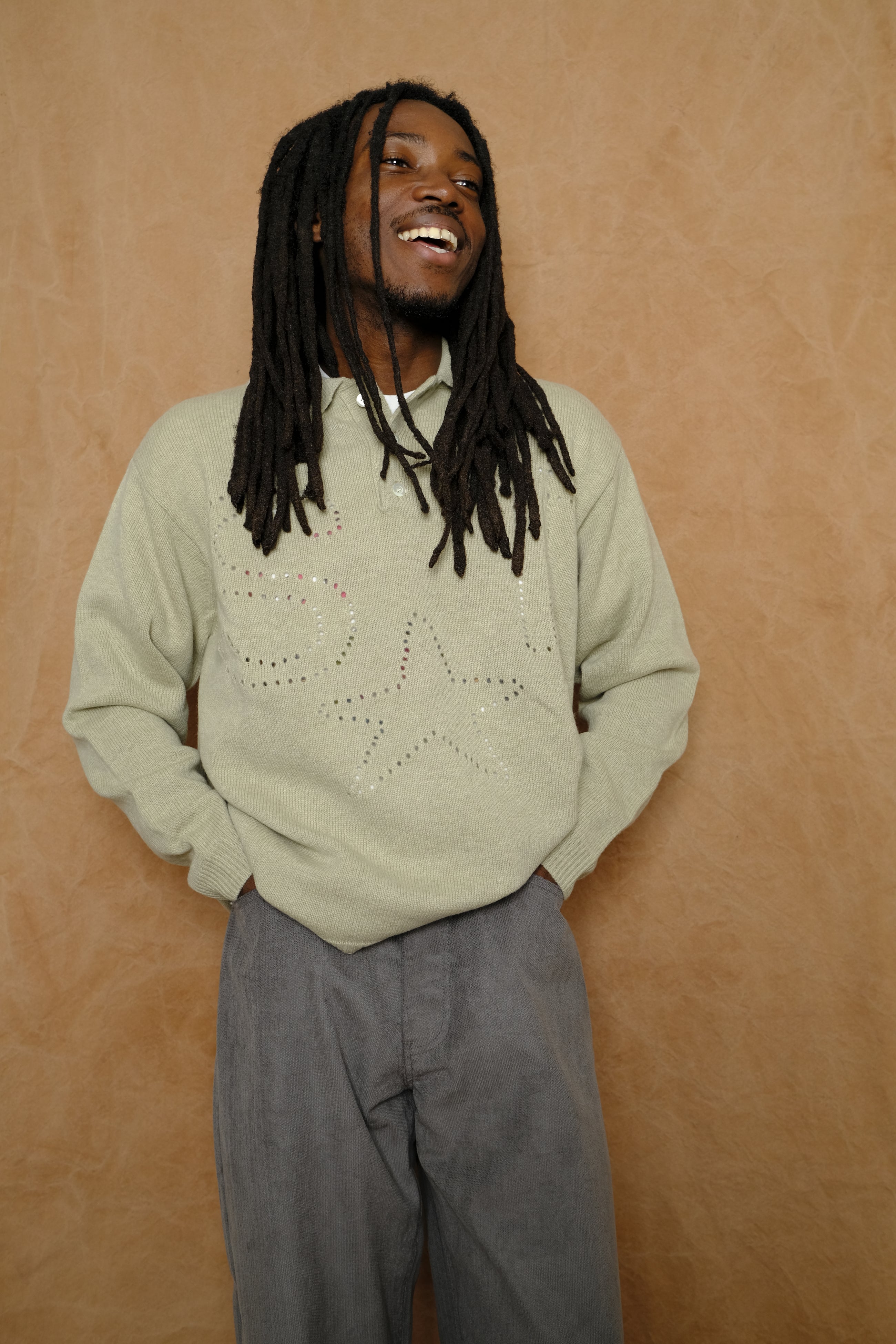 st star pointelle knit polo in lichen merino wool