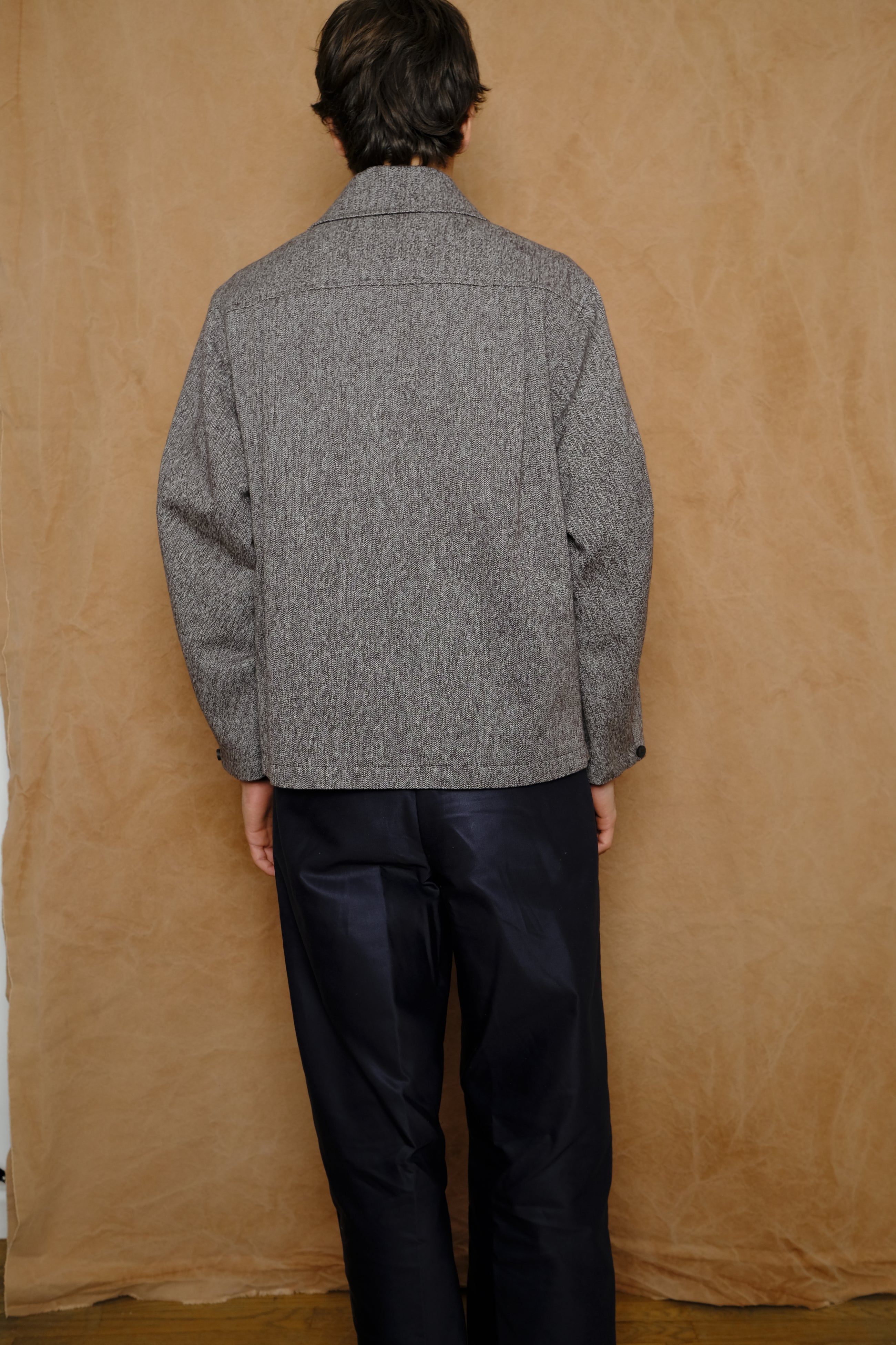 wool cotton denim field shirting jacket in brown