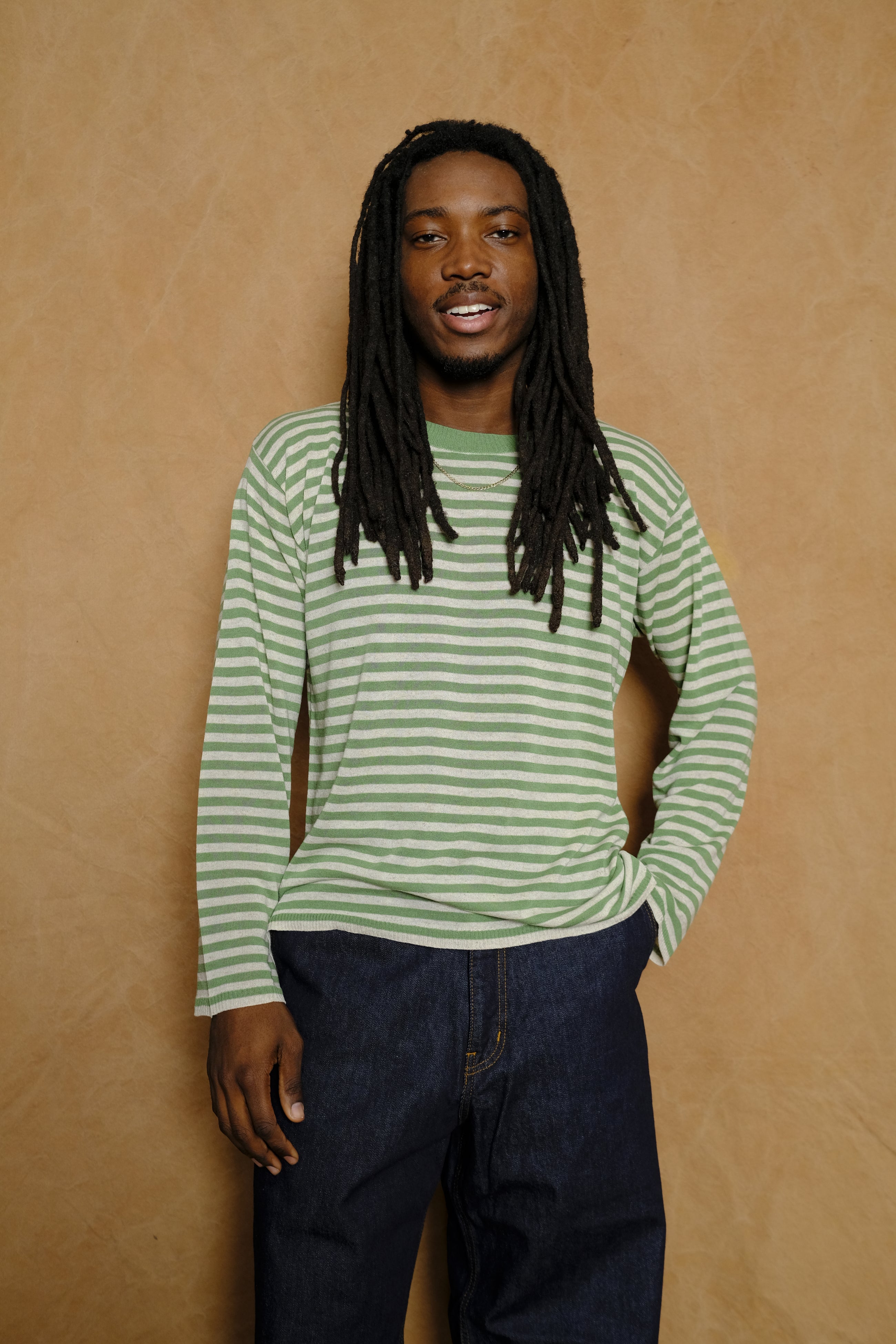 border knit in green/off white