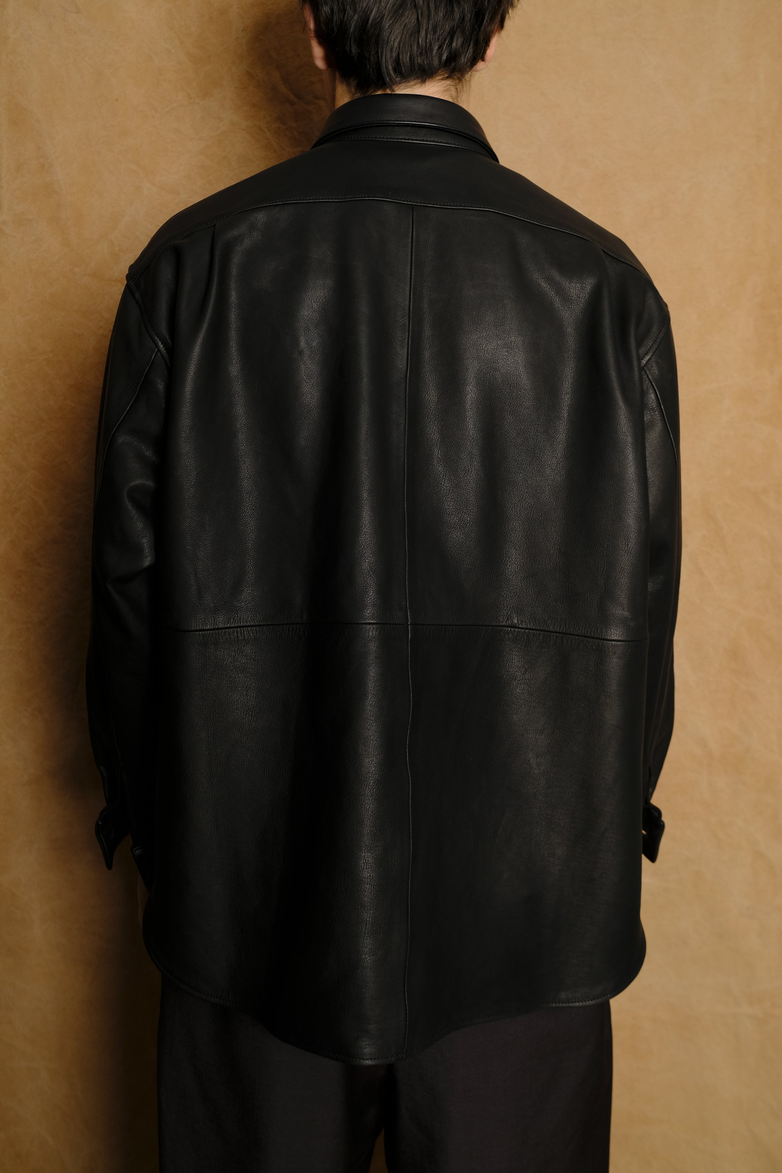 cow leather wide shirt