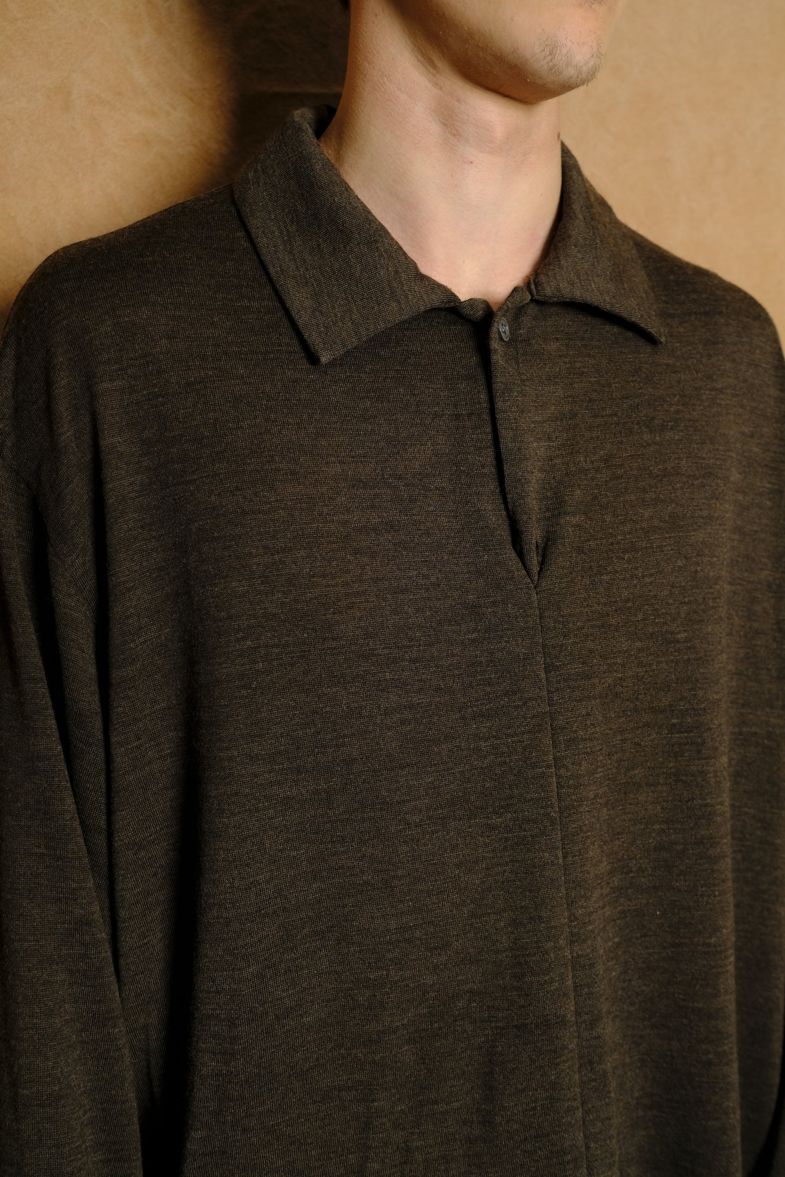 wool jersey twisted polo shirt in brown