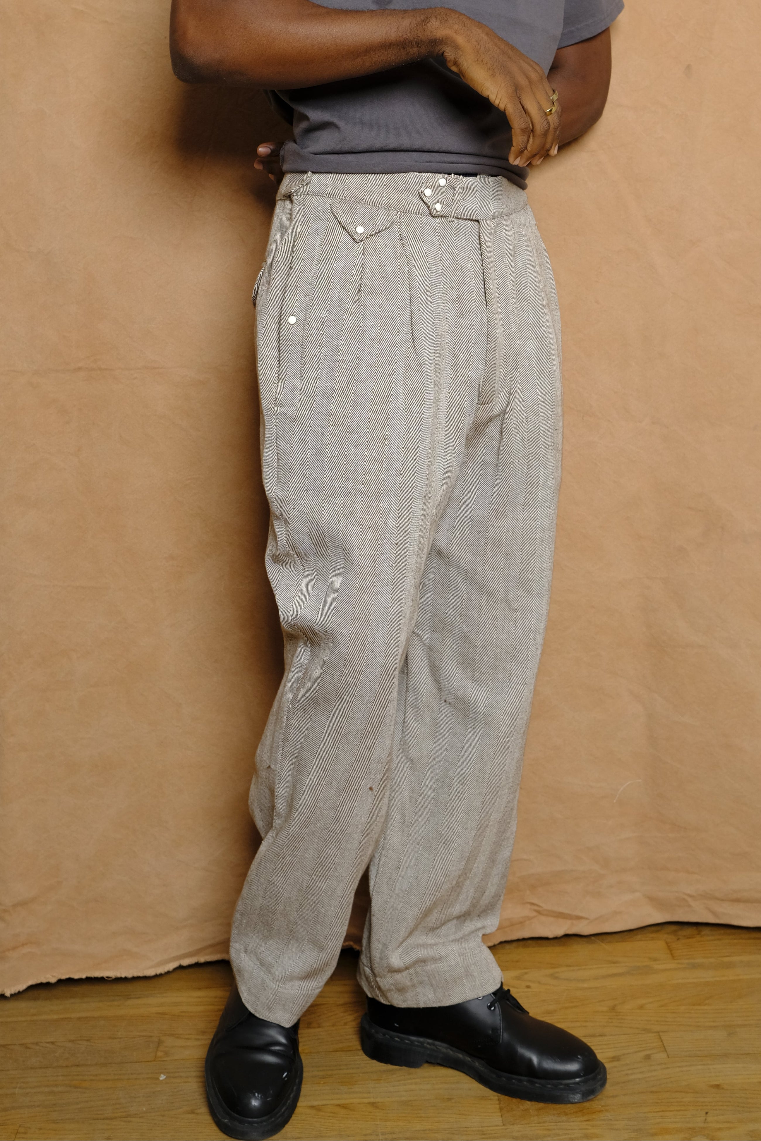 perlman trouser in wool/cotton brown melange herringbone