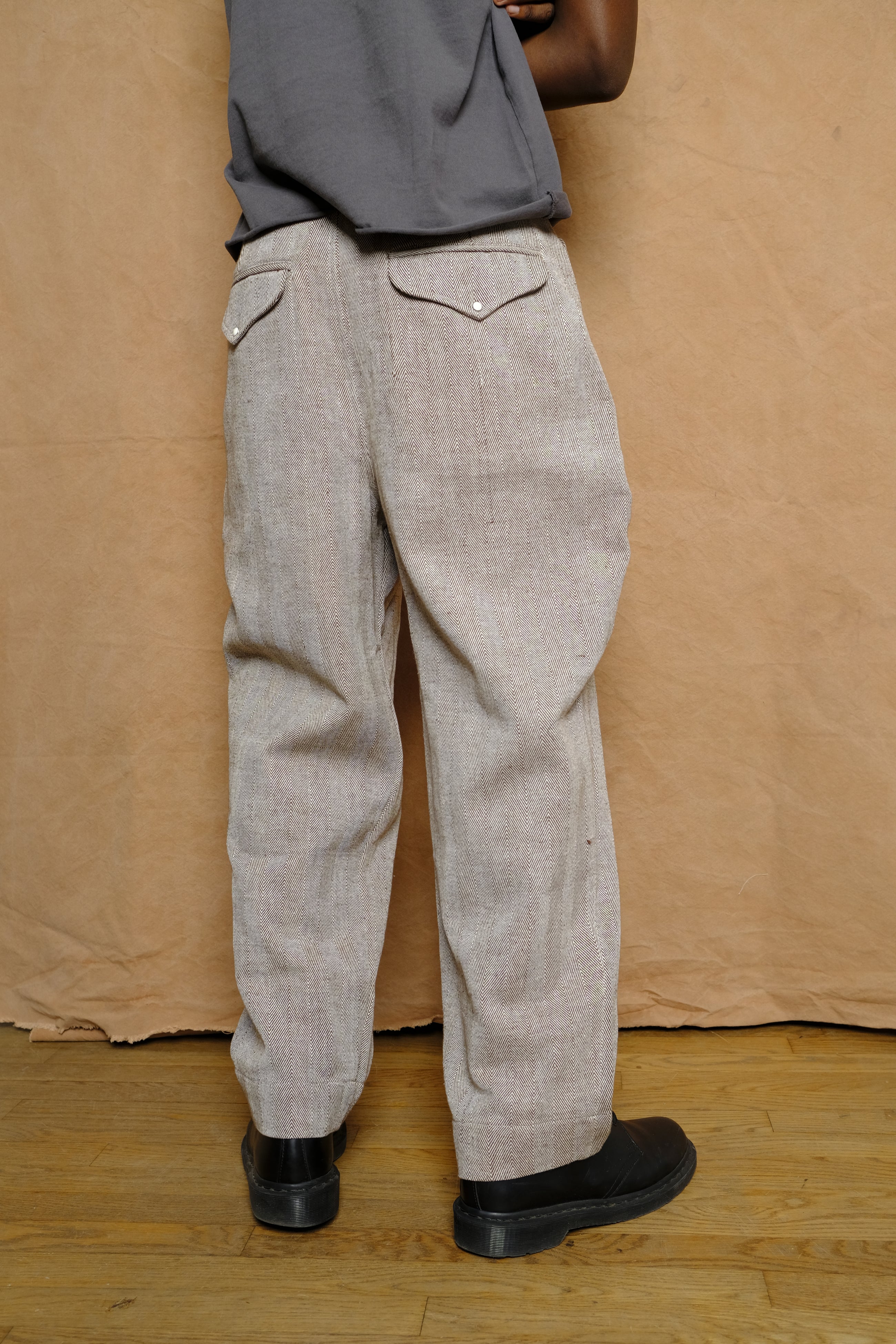 perlman trouser in wool/cotton brown melange herringbone